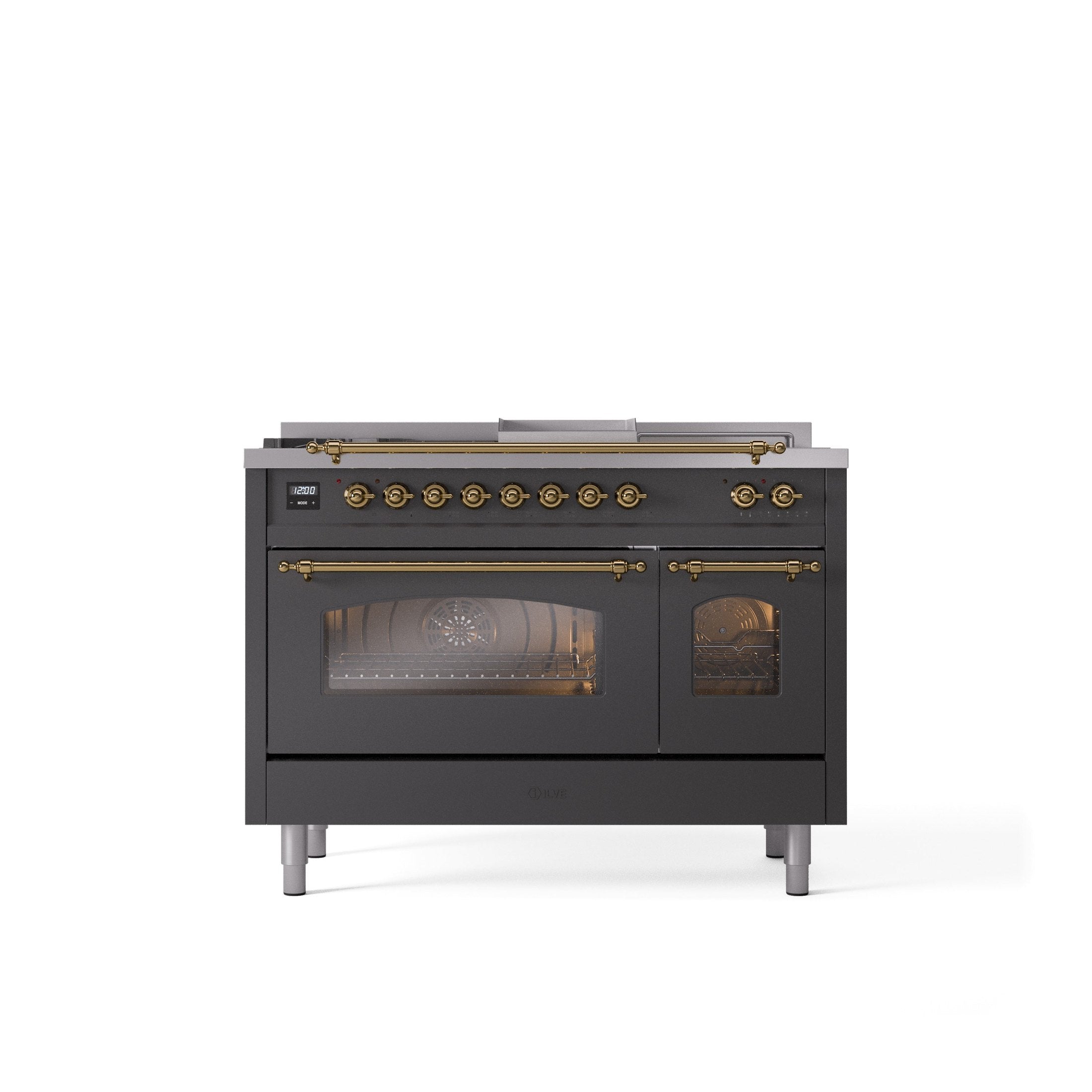 ILVE Nostalgie 48" Dual Fuel Range with 5 Sealed Burners Griddle French Top Triple Glass Door UP48FSNMP
