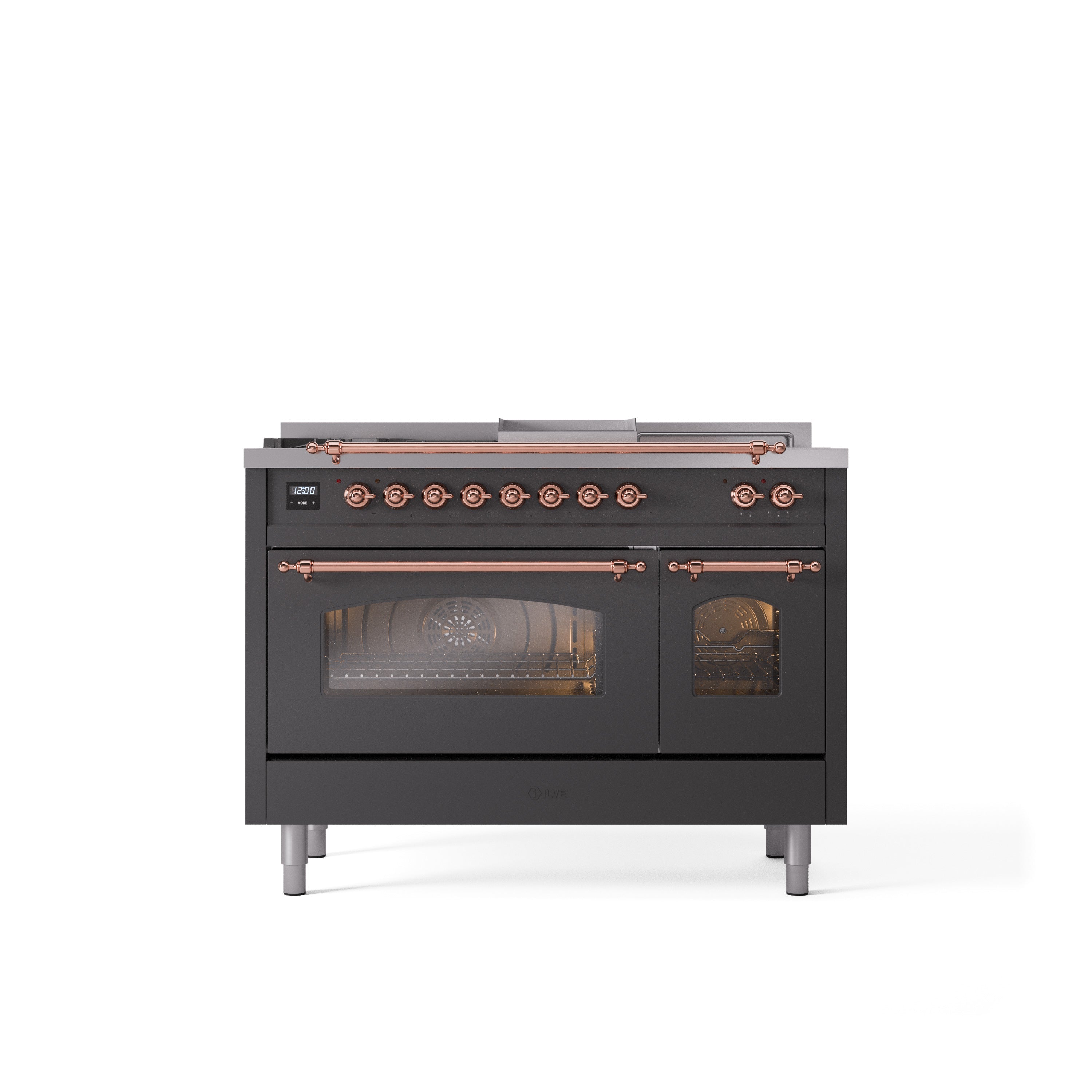 ILVE Nostalgie 48" Dual Fuel Range with 5 Sealed Burners Griddle French Top Triple Glass Door UP48FSNMP