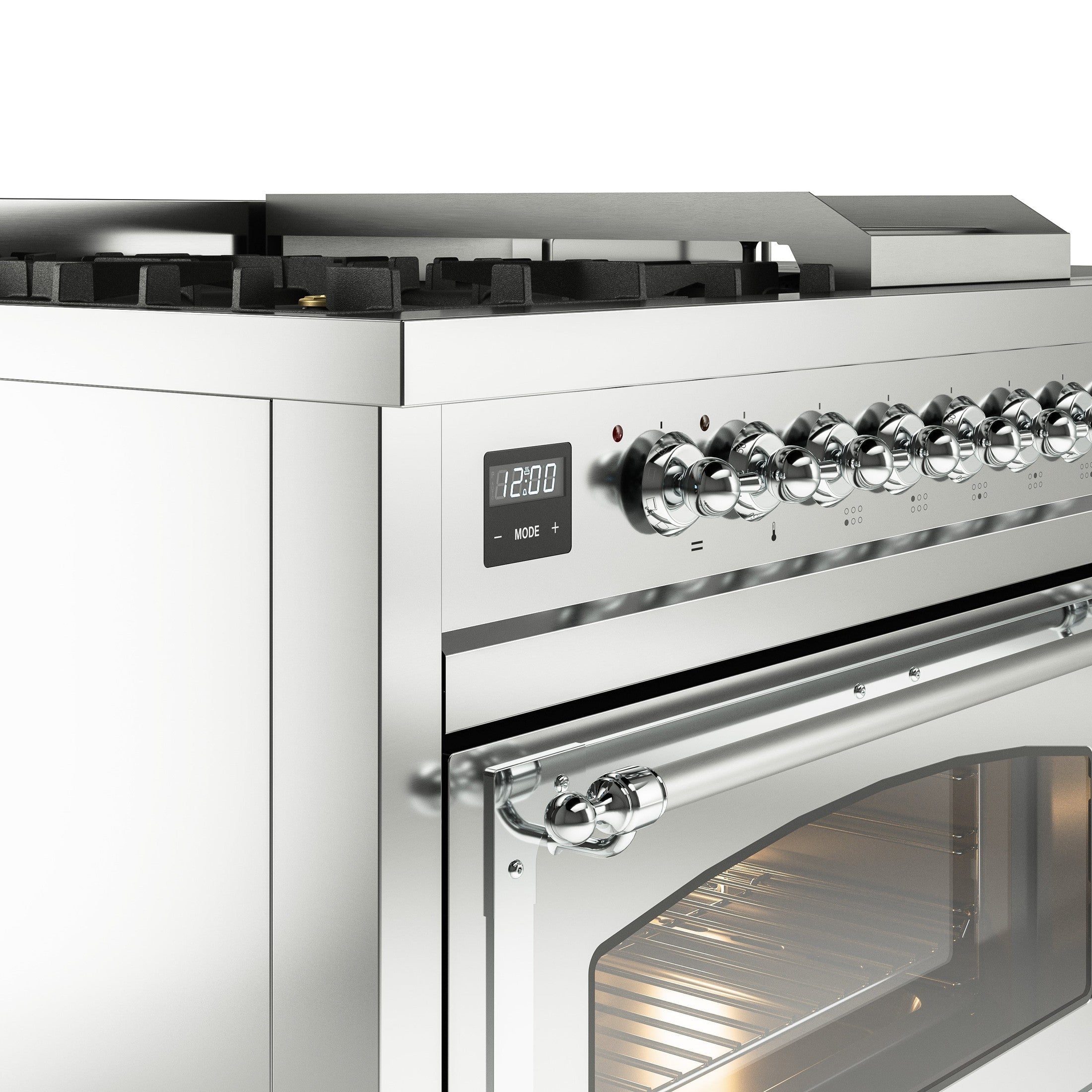 ILVE Nostalgie 48" Dual Fuel Range with 5 Sealed Burners Griddle French Top Triple Glass Door UP48FSNMP