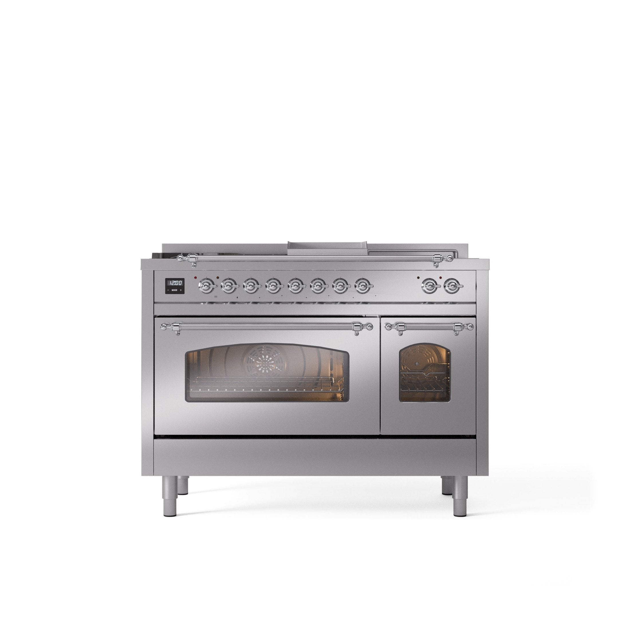 ILVE Nostalgie 48" Dual Fuel Range with 5 Sealed Burners Griddle French Top Triple Glass Door UP48FSNMP