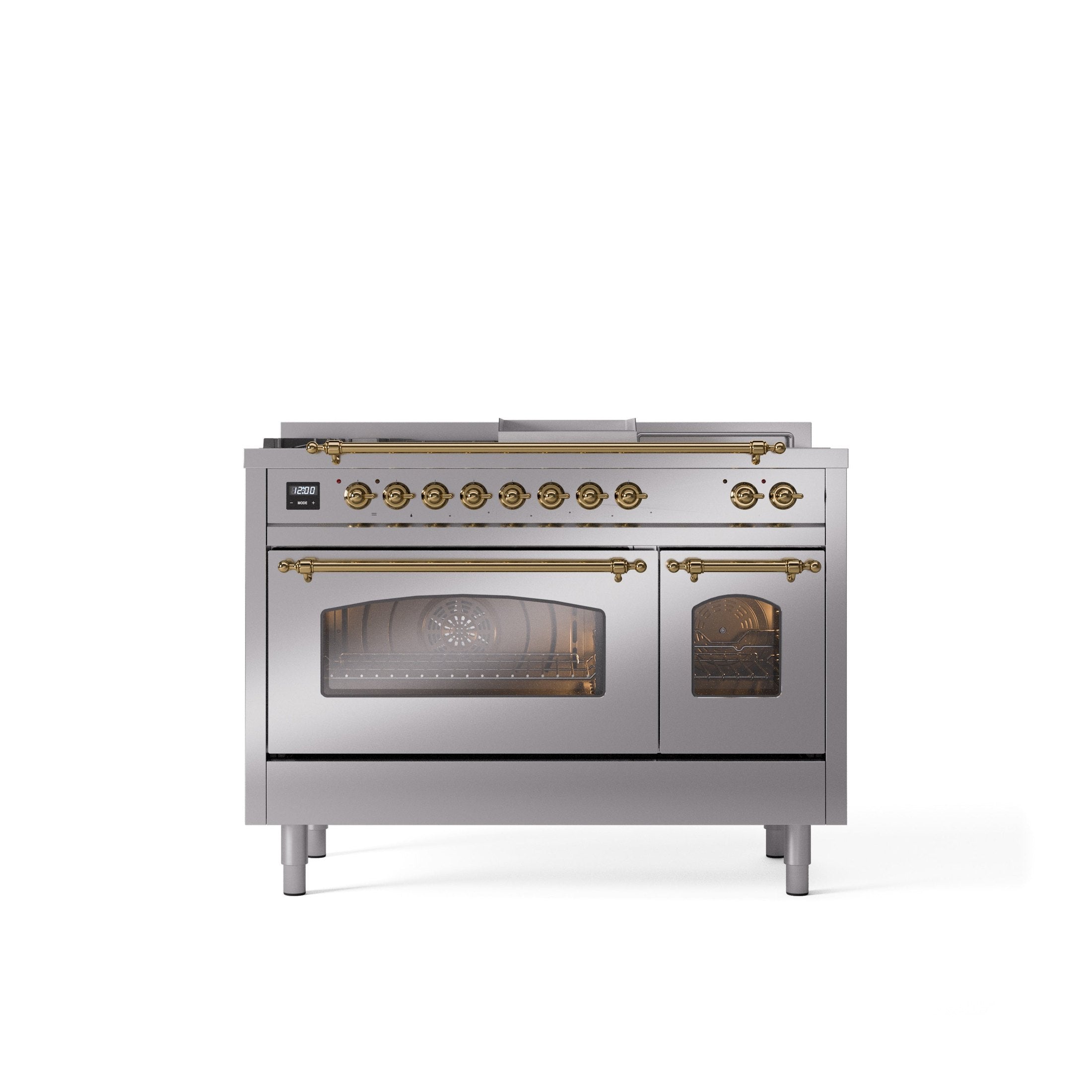 ILVE Nostalgie 48" Dual Fuel Range with 5 Sealed Burners Griddle French Top Triple Glass Door UP48FSNMP