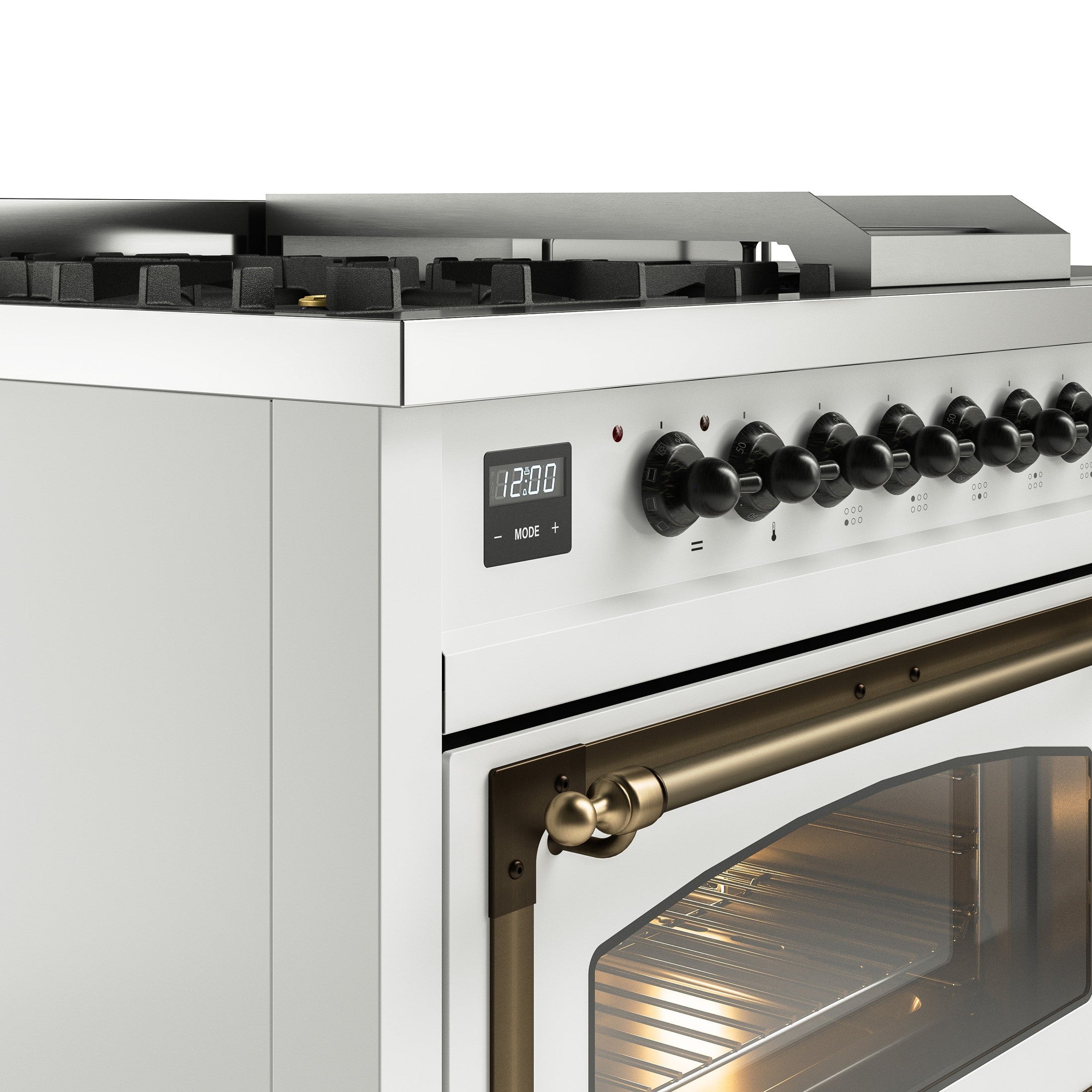 ILVE Nostalgie 48" Dual Fuel Range with 5 Sealed Burners Griddle French Top Triple Glass Door UP48FSNMP