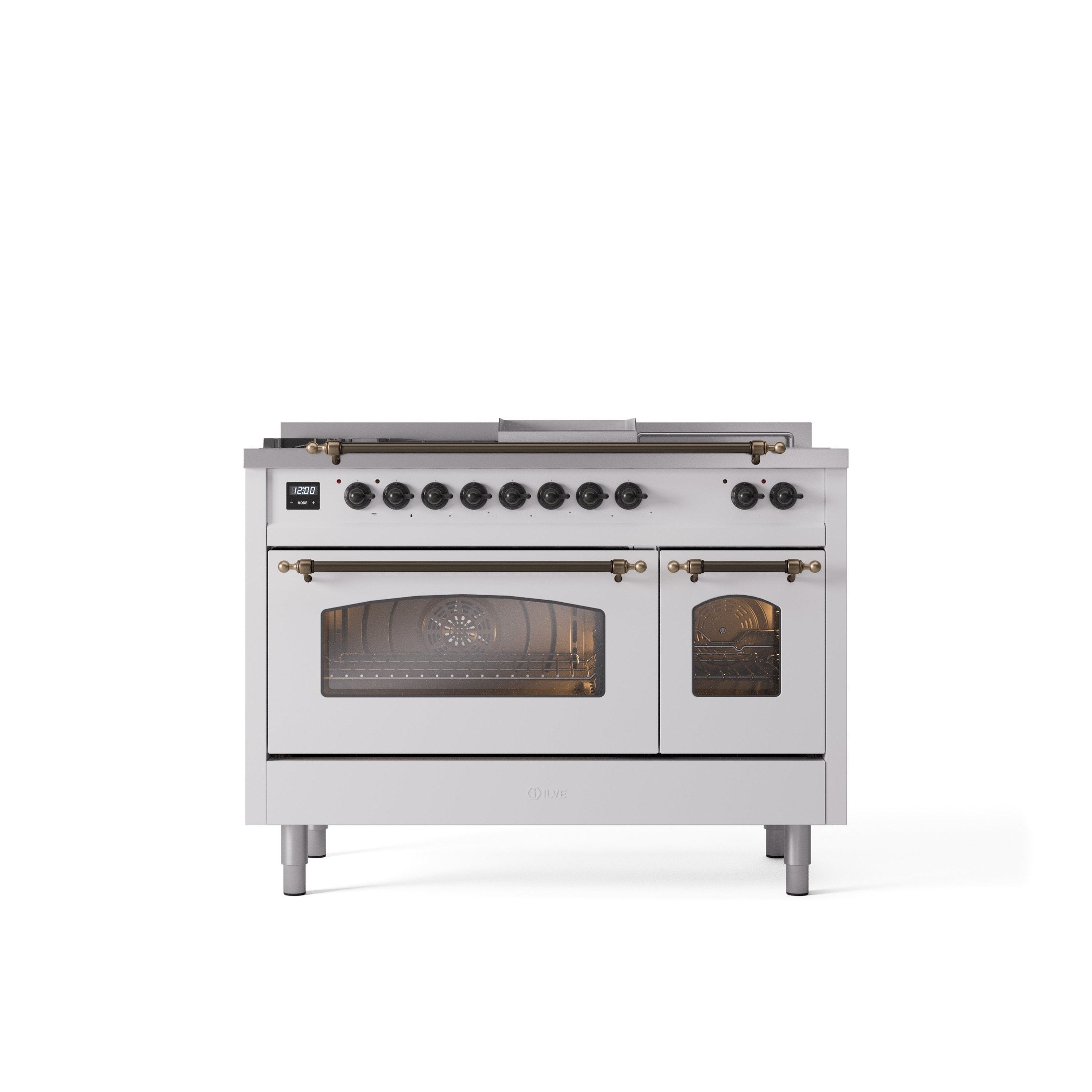 ILVE Nostalgie 48" Dual Fuel Range with 5 Sealed Burners Griddle French Top Triple Glass Door UP48FSNMP