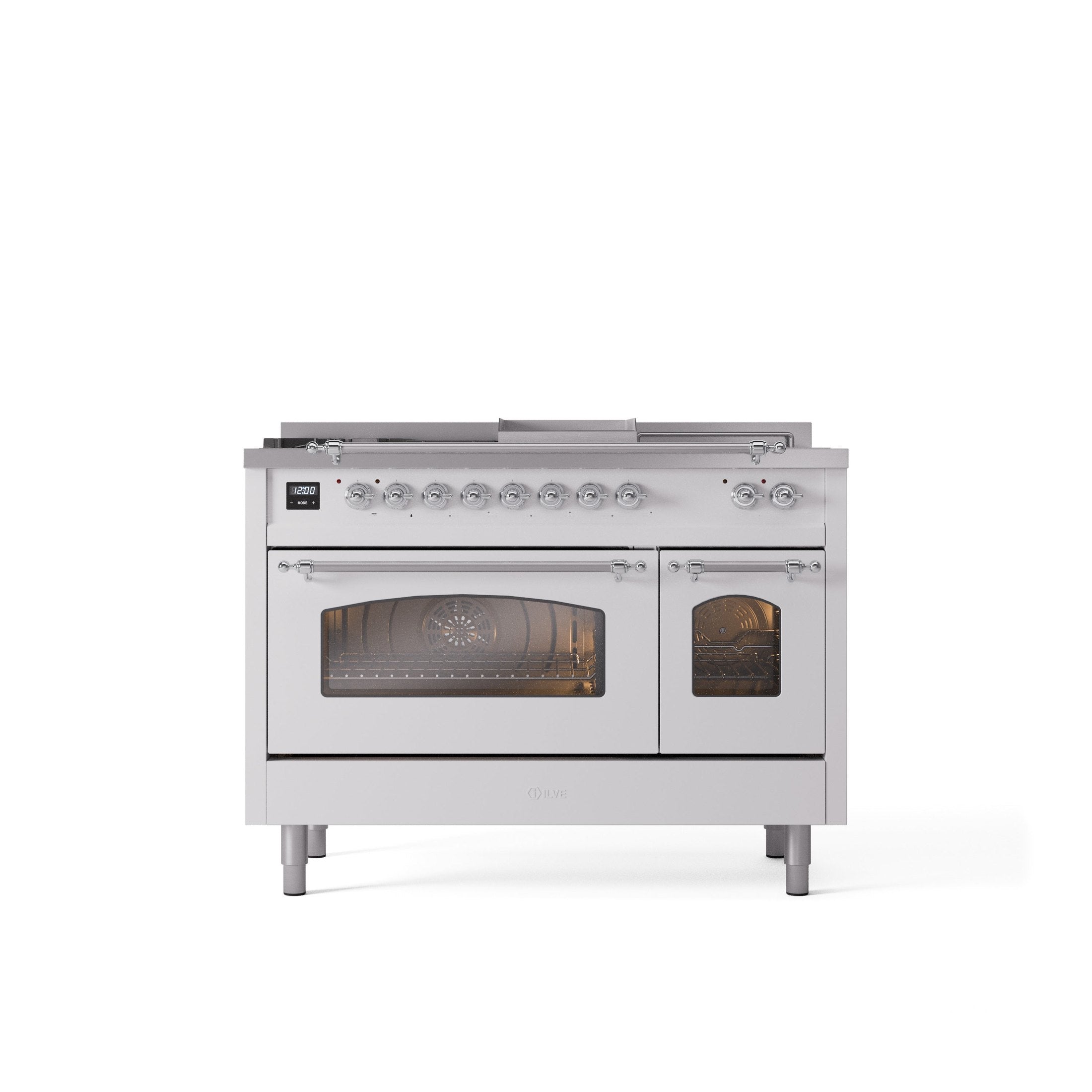 ILVE Nostalgie 48" Dual Fuel Range with 5 Sealed Burners Griddle French Top Triple Glass Door UP48FSNMP