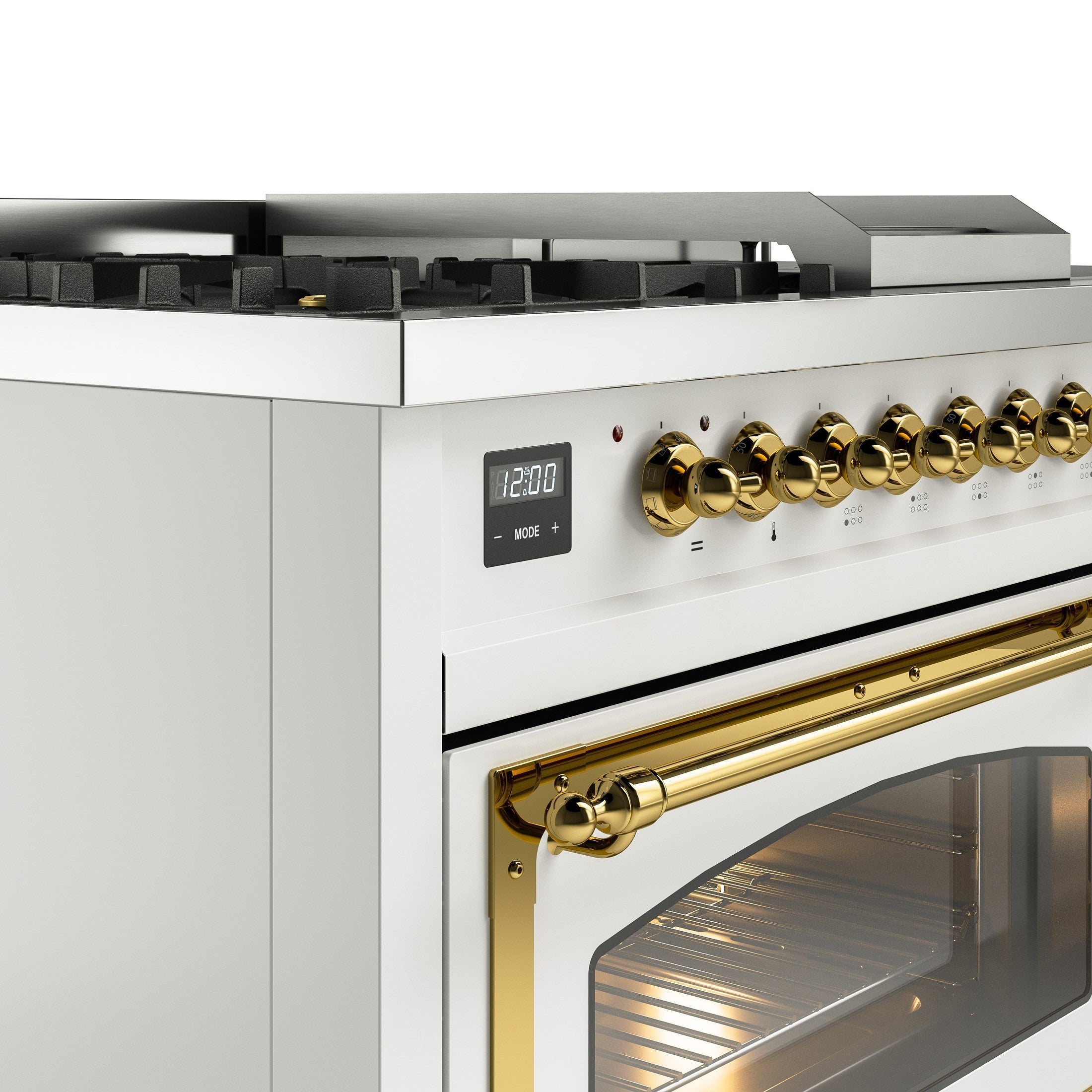 ILVE Nostalgie 48" Dual Fuel Range with 5 Sealed Burners Griddle French Top Triple Glass Door UP48FSNMP
