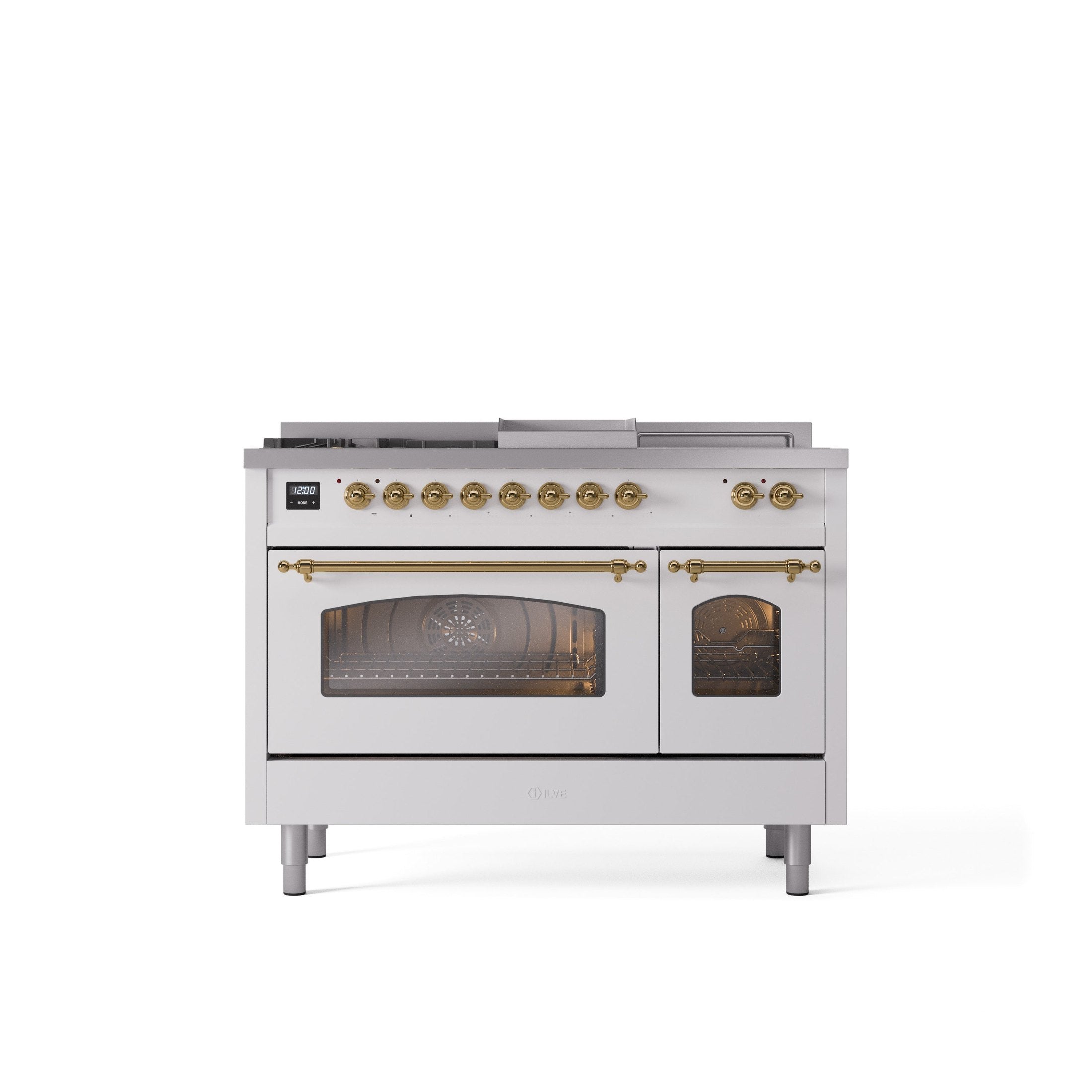 ILVE Nostalgie 48" Dual Fuel Range with 5 Sealed Burners Griddle French Top Triple Glass Door UP48FSNMP