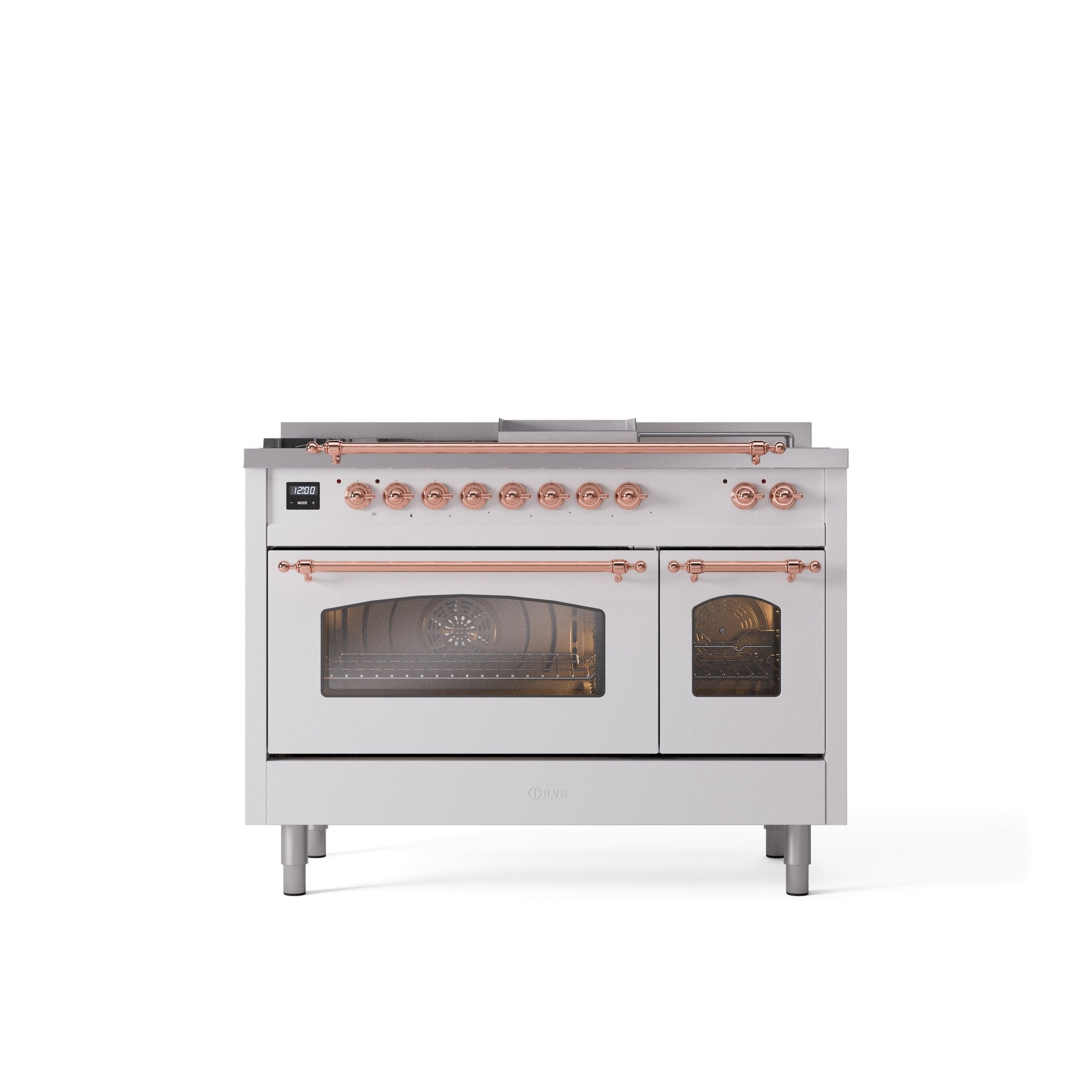 ILVE Nostalgie 48" Dual Fuel Range with 5 Sealed Burners Griddle French Top Triple Glass Door UP48FSNMP