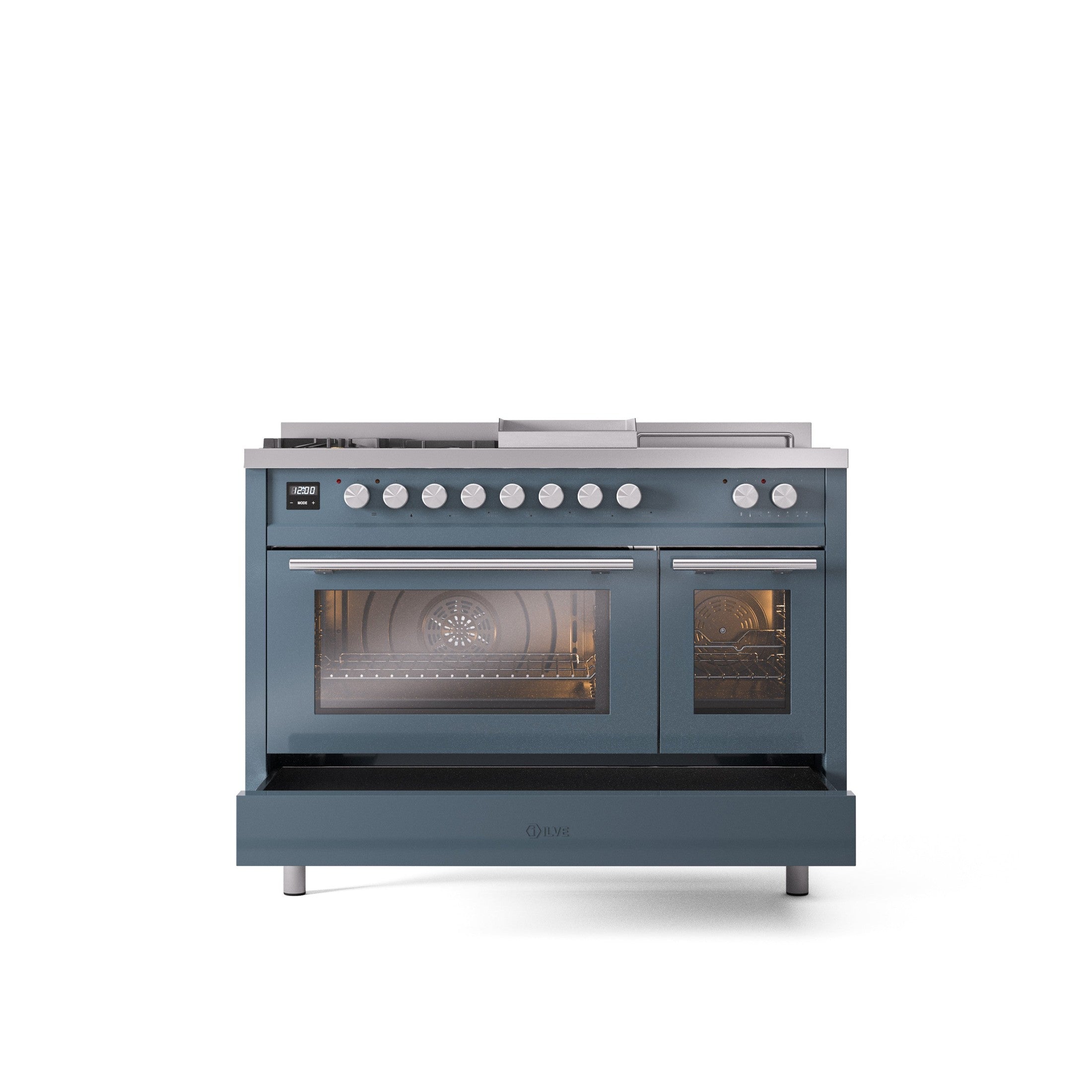 ILVE Professional Plus II 48" Dual Fuel Range with 5 Sealed Burners Griddle French Top Triple Glass Door UP48FSWMP