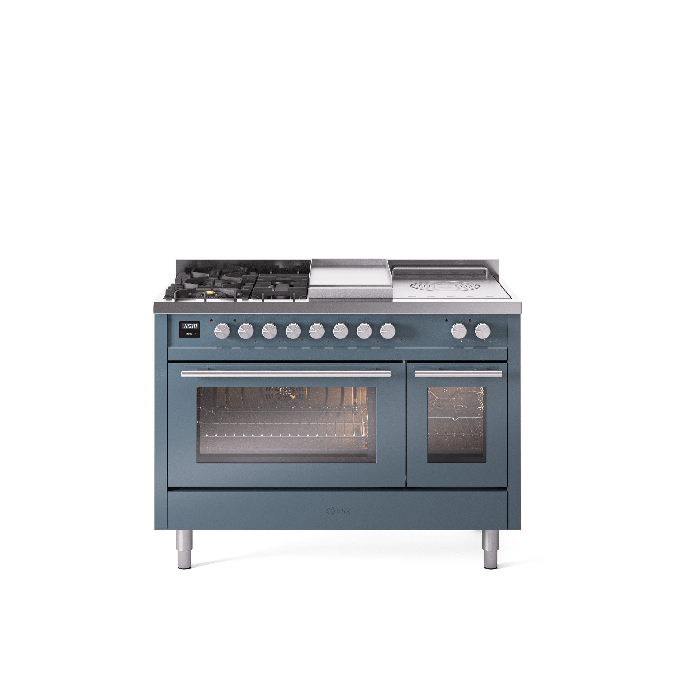 ILVE Professional Plus II 48" Dual Fuel Range with 5 Sealed Burners Griddle French Top Triple Glass Door UP48FSWMP