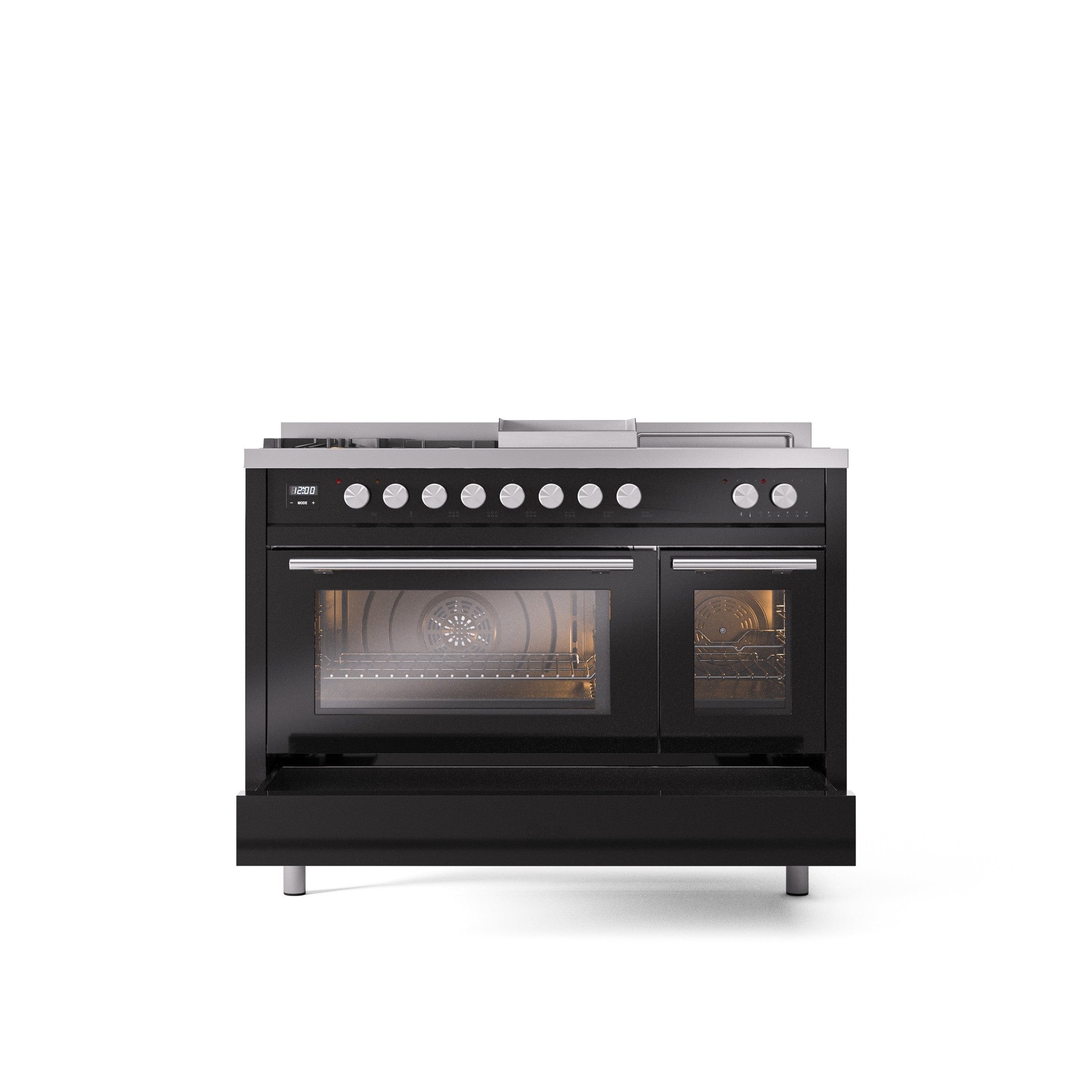 ILVE Professional Plus II 48" Dual Fuel Range with 5 Sealed Burners Griddle French Top Triple Glass Door UP48FSWMP
