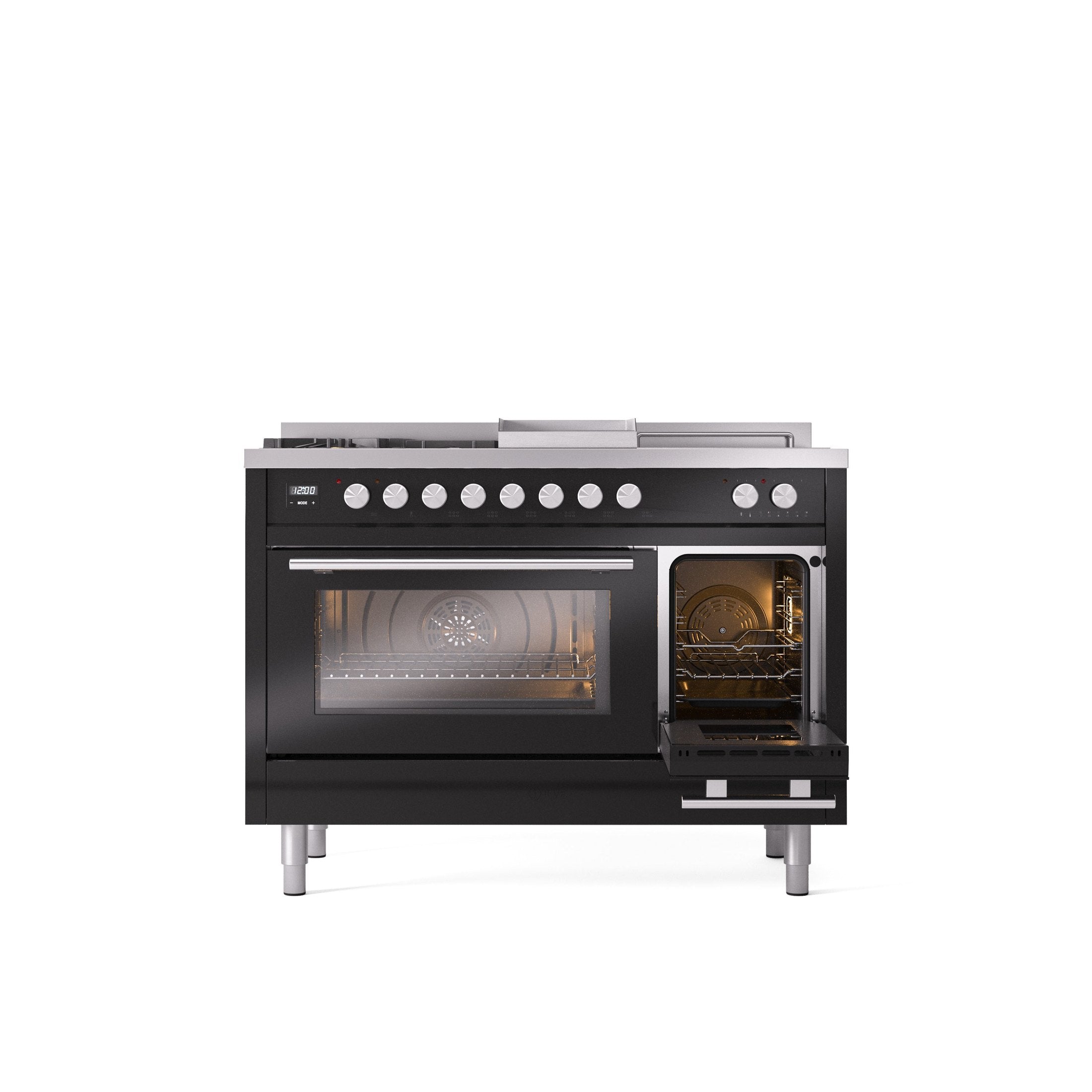 ILVE Professional Plus II 48" Dual Fuel Range with 5 Sealed Burners Griddle French Top Triple Glass Door UP48FSWMP