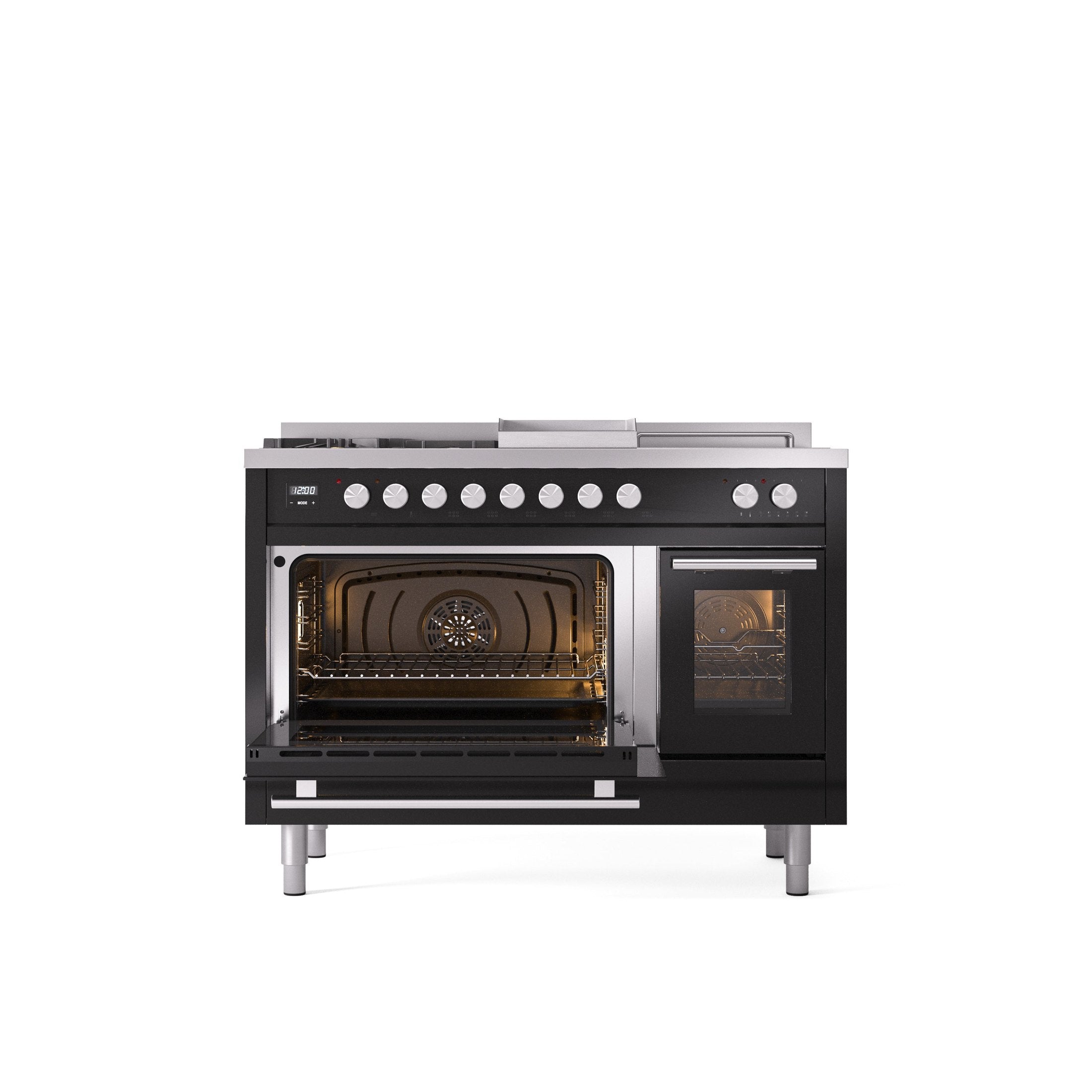 ILVE Professional Plus II 48" Dual Fuel Range with 5 Sealed Burners Griddle French Top Triple Glass Door UP48FSWMP