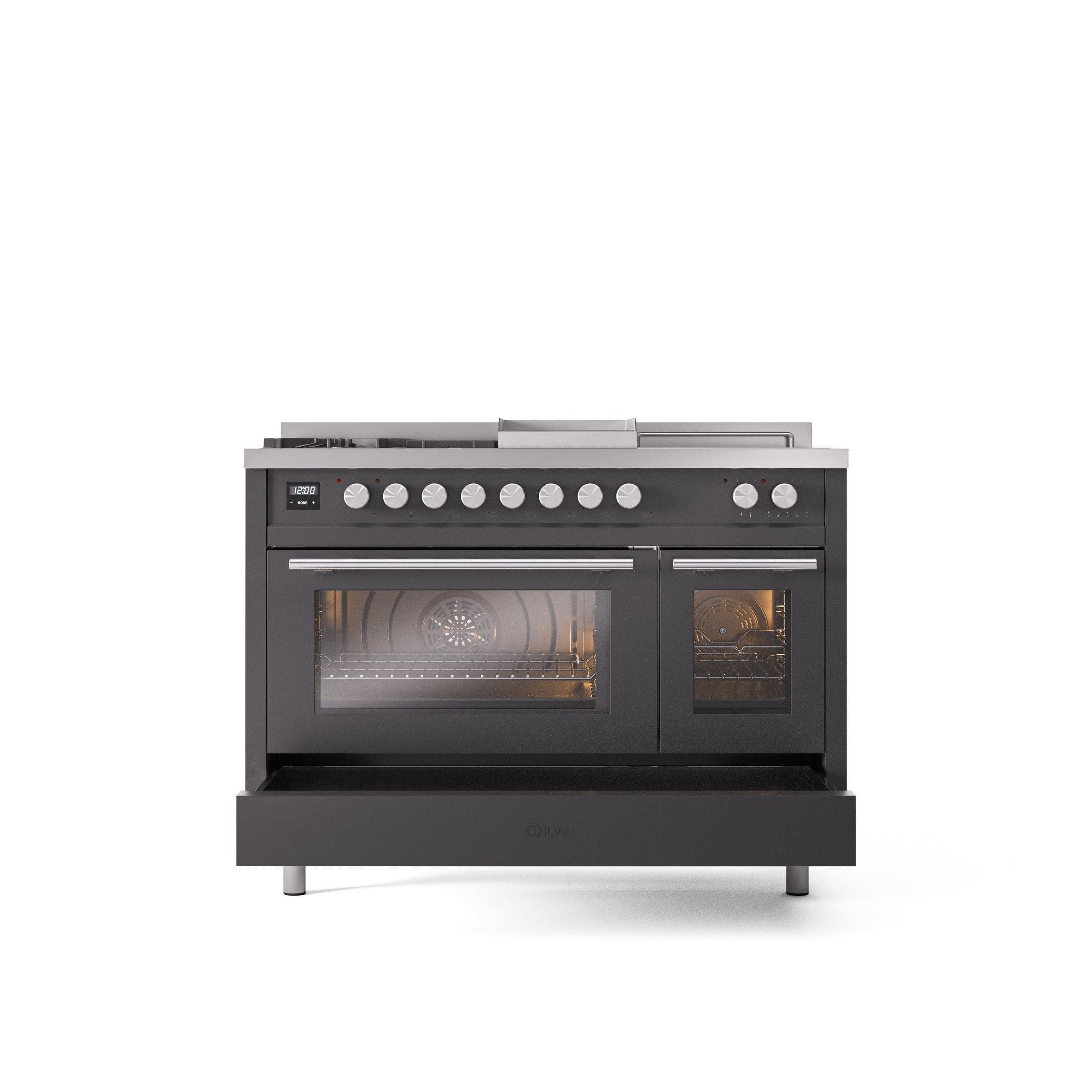 ILVE Professional Plus II 48" Dual Fuel Range with 5 Sealed Burners Griddle French Top Triple Glass Door UP48FSWMP