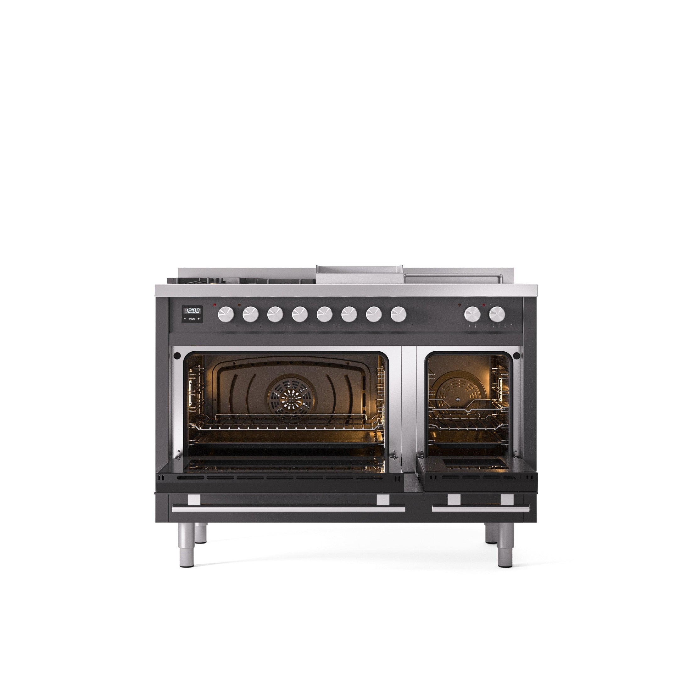 ILVE Professional Plus II 48" Dual Fuel Range with 5 Sealed Burners Griddle French Top Triple Glass Door UP48FSWMP