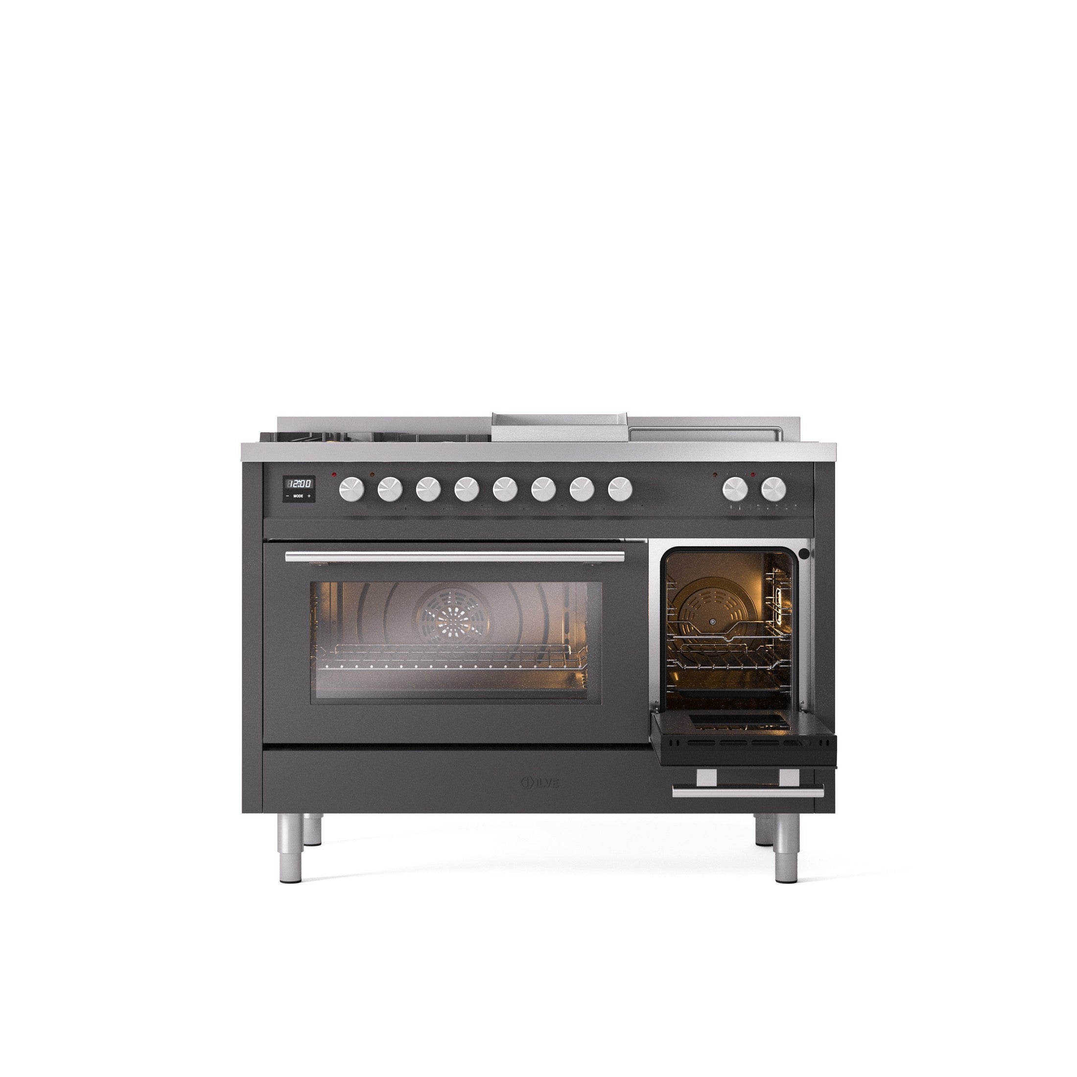 ILVE Professional Plus II 48" Dual Fuel Range with 5 Sealed Burners Griddle French Top Triple Glass Door UP48FSWMP