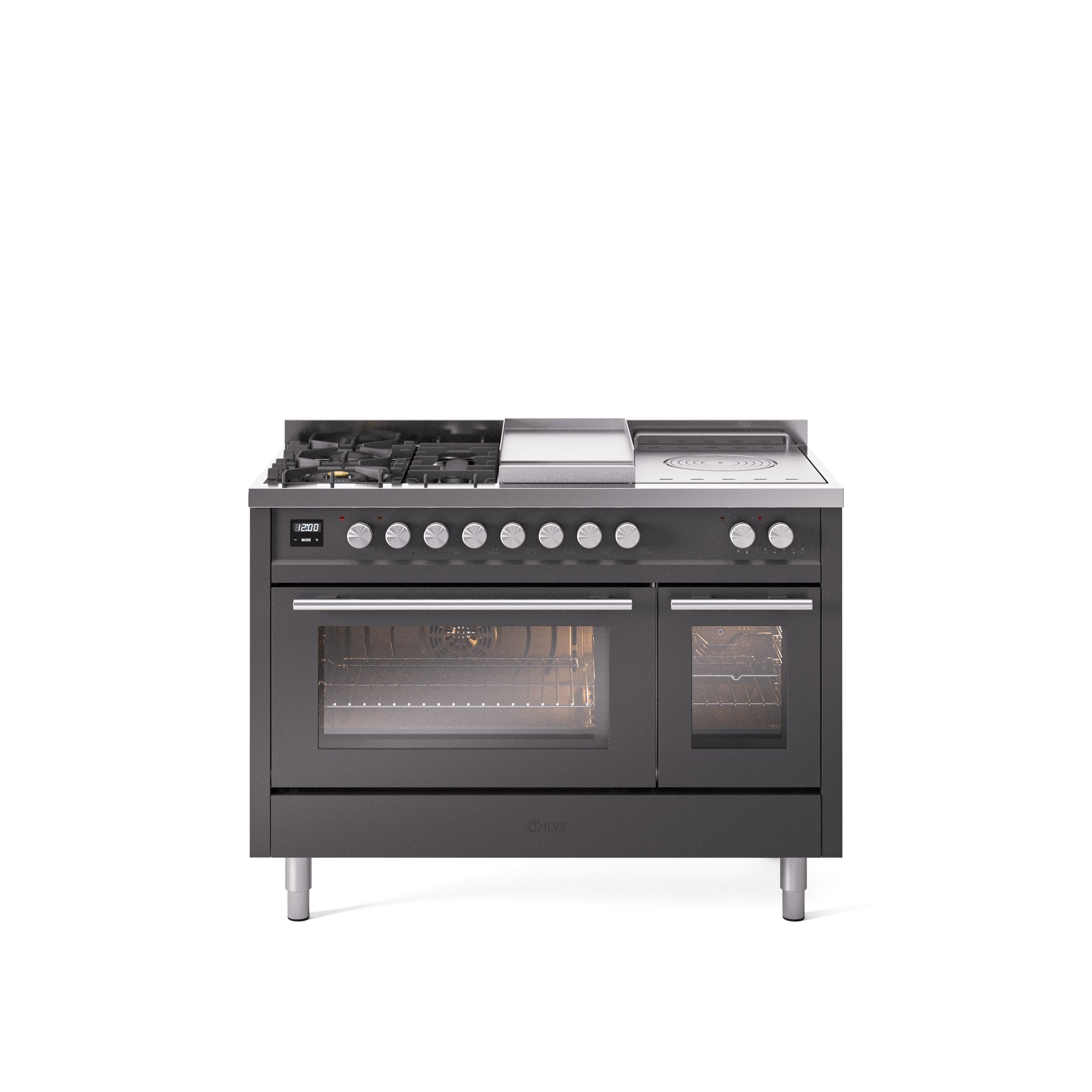ILVE Professional Plus II 48" Dual Fuel Range with 5 Sealed Burners Griddle French Top Triple Glass Door UP48FSWMP