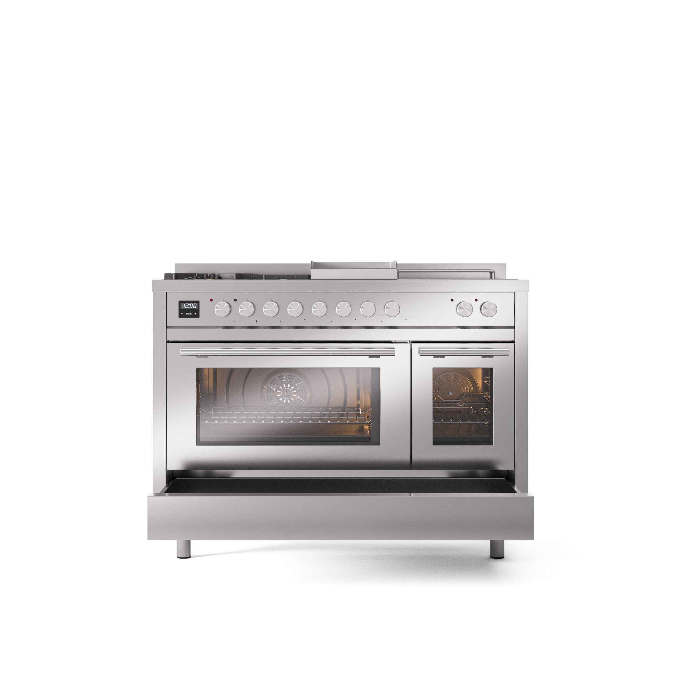 ILVE Professional Plus II 48" Dual Fuel Range with 5 Sealed Burners Griddle French Top Triple Glass Door UP48FSWMP