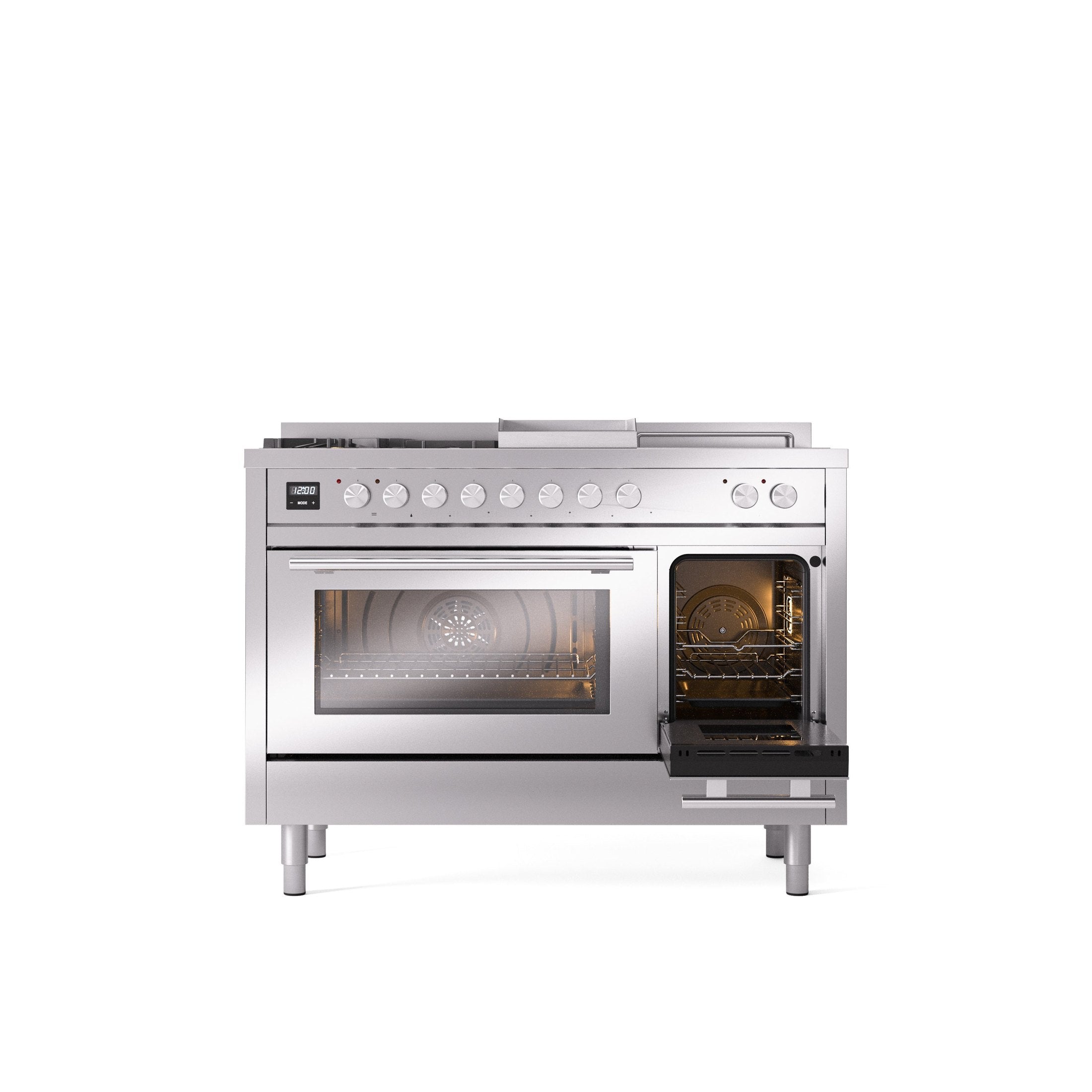 ILVE Professional Plus II 48" Dual Fuel Range with 5 Sealed Burners Griddle French Top Triple Glass Door UP48FSWMP