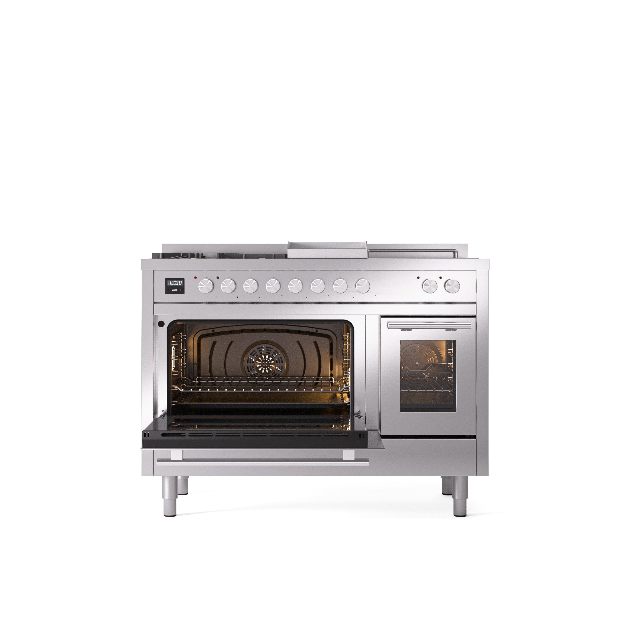 ILVE Professional Plus II 48" Dual Fuel Range with 5 Sealed Burners Griddle French Top Triple Glass Door UP48FSWMP