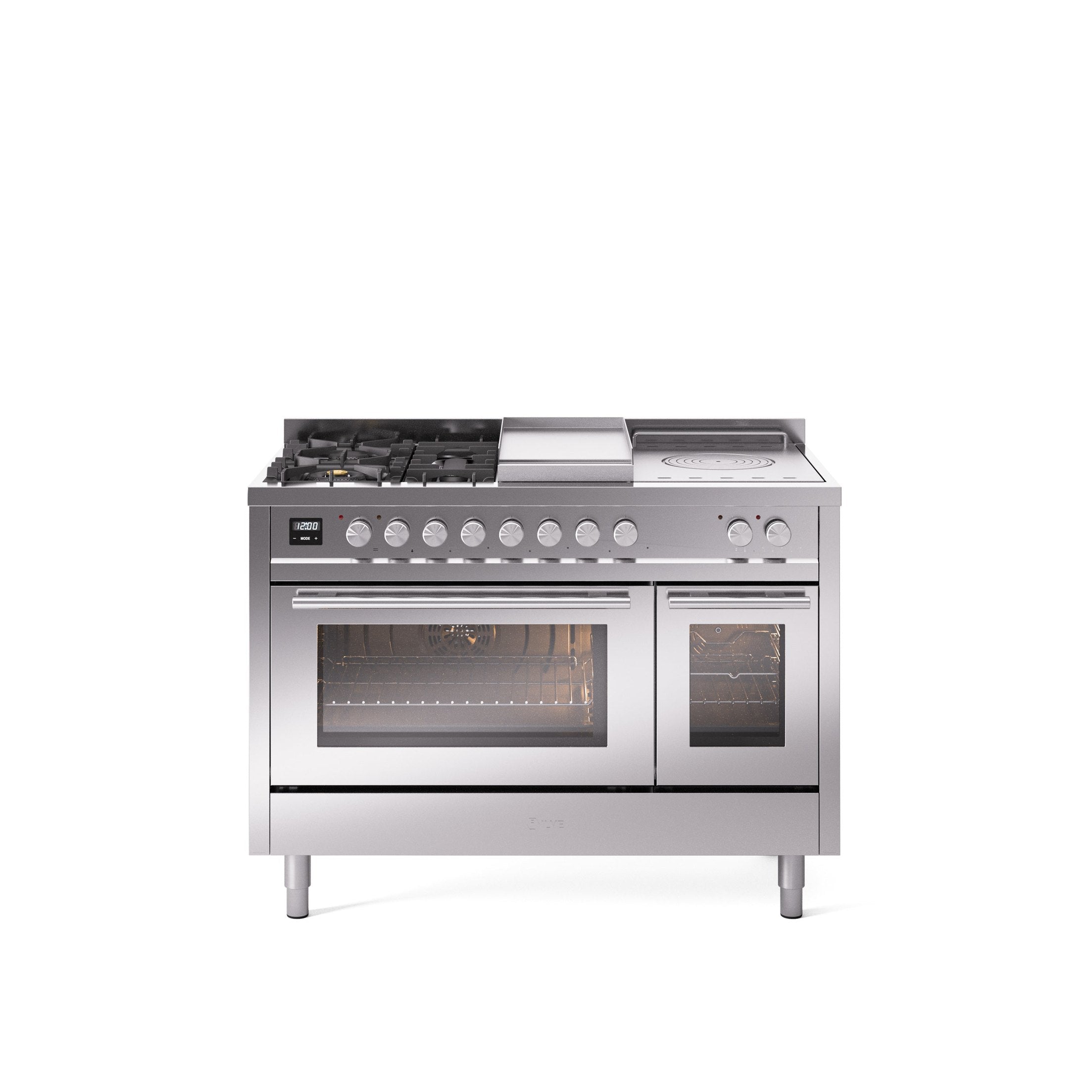 ILVE Professional Plus II 48" Dual Fuel Range with 5 Sealed Burners Griddle French Top Triple Glass Door UP48FSWMP