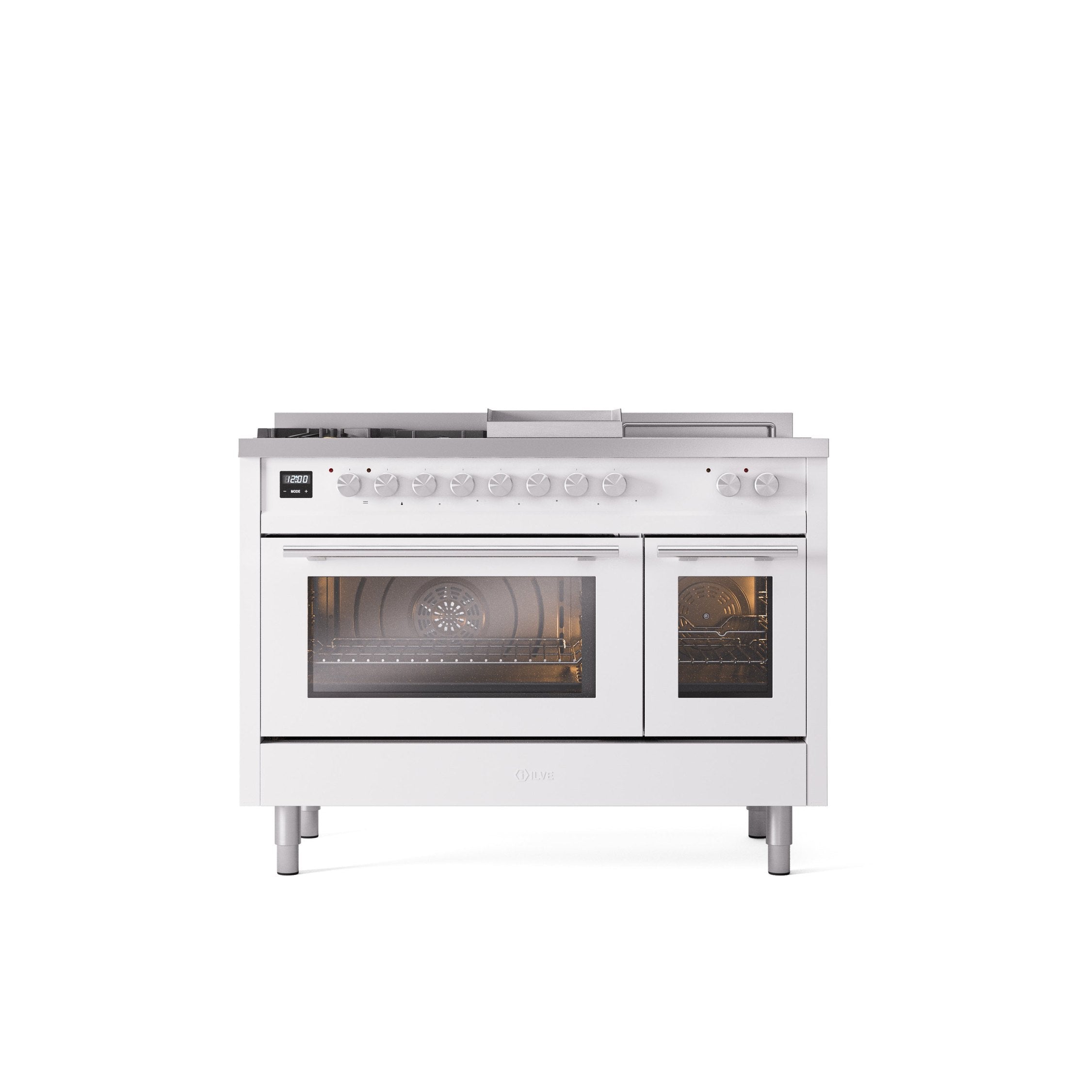 ILVE Professional Plus II 48" Dual Fuel Range with 5 Sealed Burners Griddle French Top Triple Glass Door UP48FSWMP
