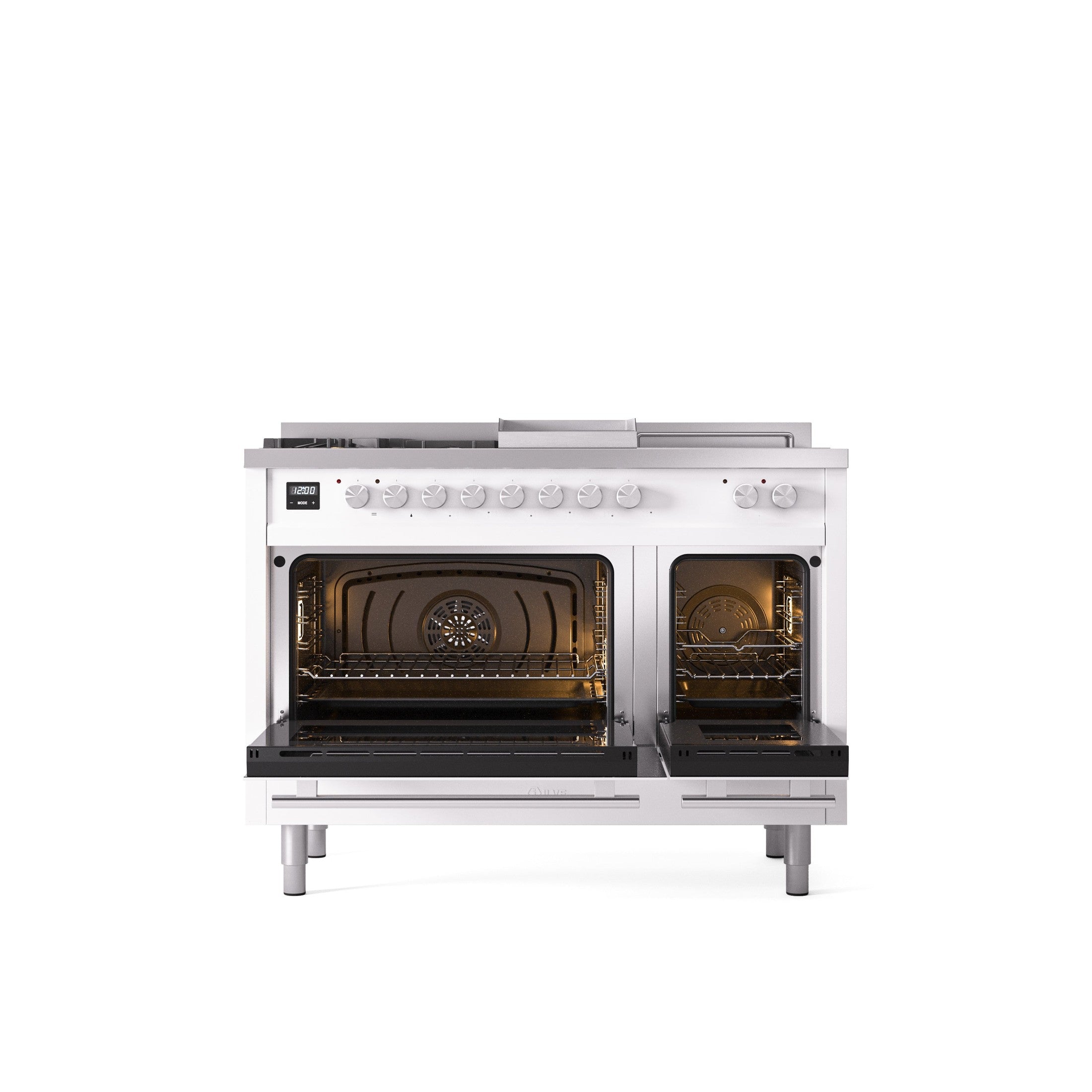 ILVE Professional Plus II 48" Dual Fuel Range with 5 Sealed Burners Griddle French Top Triple Glass Door UP48FSWMP