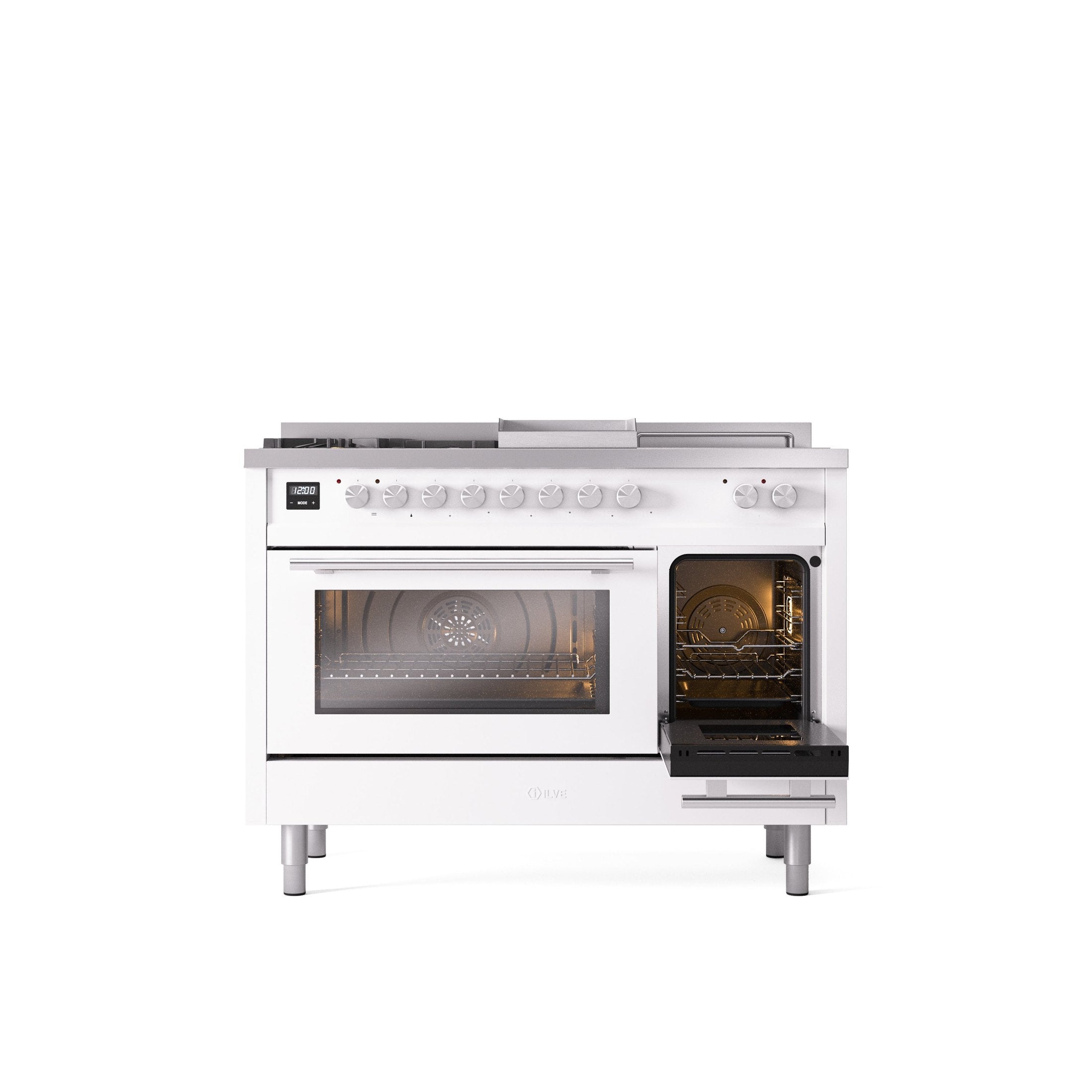 ILVE Professional Plus II 48" Dual Fuel Range with 5 Sealed Burners Griddle French Top Triple Glass Door UP48FSWMP
