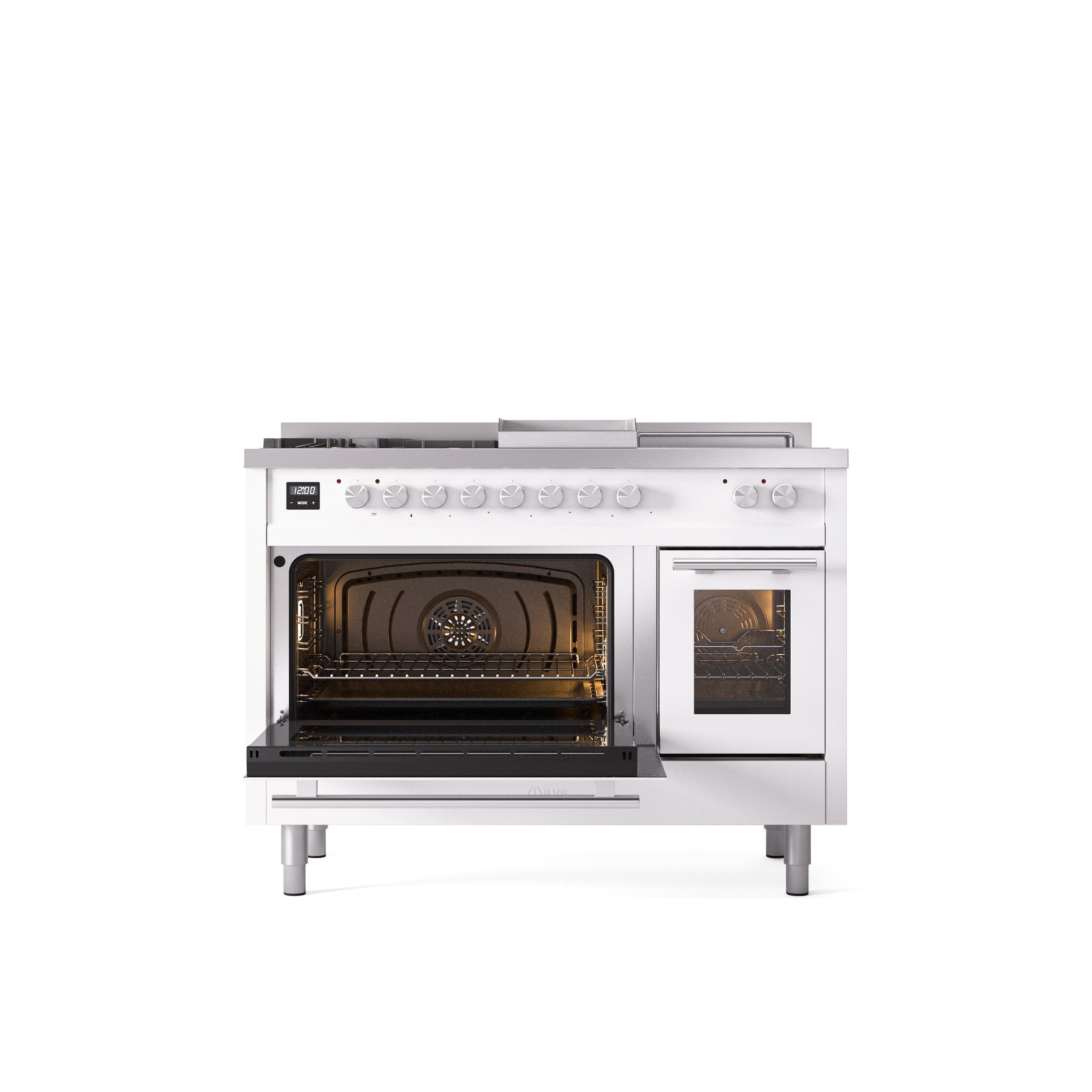 ILVE Professional Plus II 48" Dual Fuel Range with 5 Sealed Burners Griddle French Top Triple Glass Door UP48FSWMP
