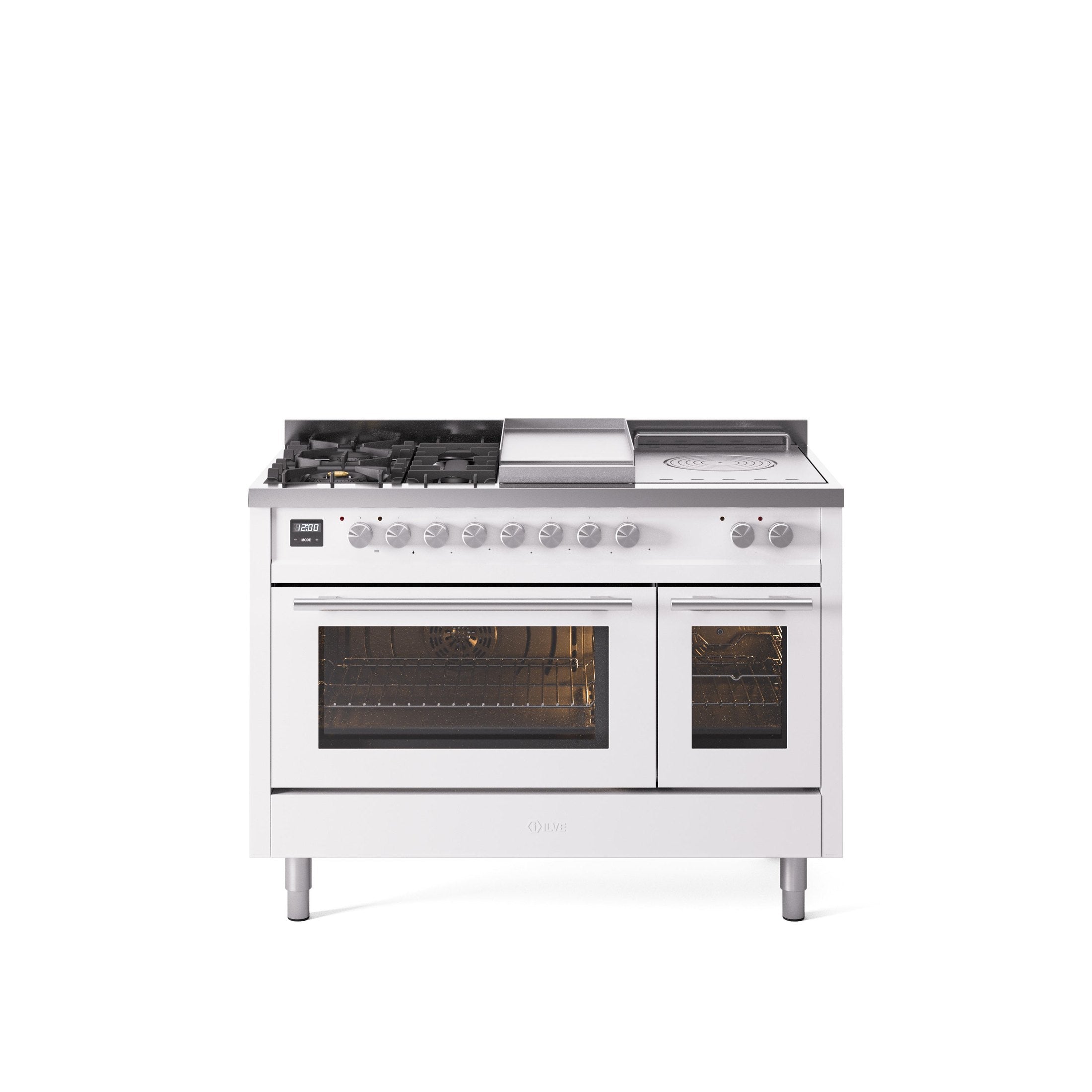 ILVE Professional Plus II 48" Dual Fuel Range with 5 Sealed Burners Griddle French Top Triple Glass Door UP48FSWMP