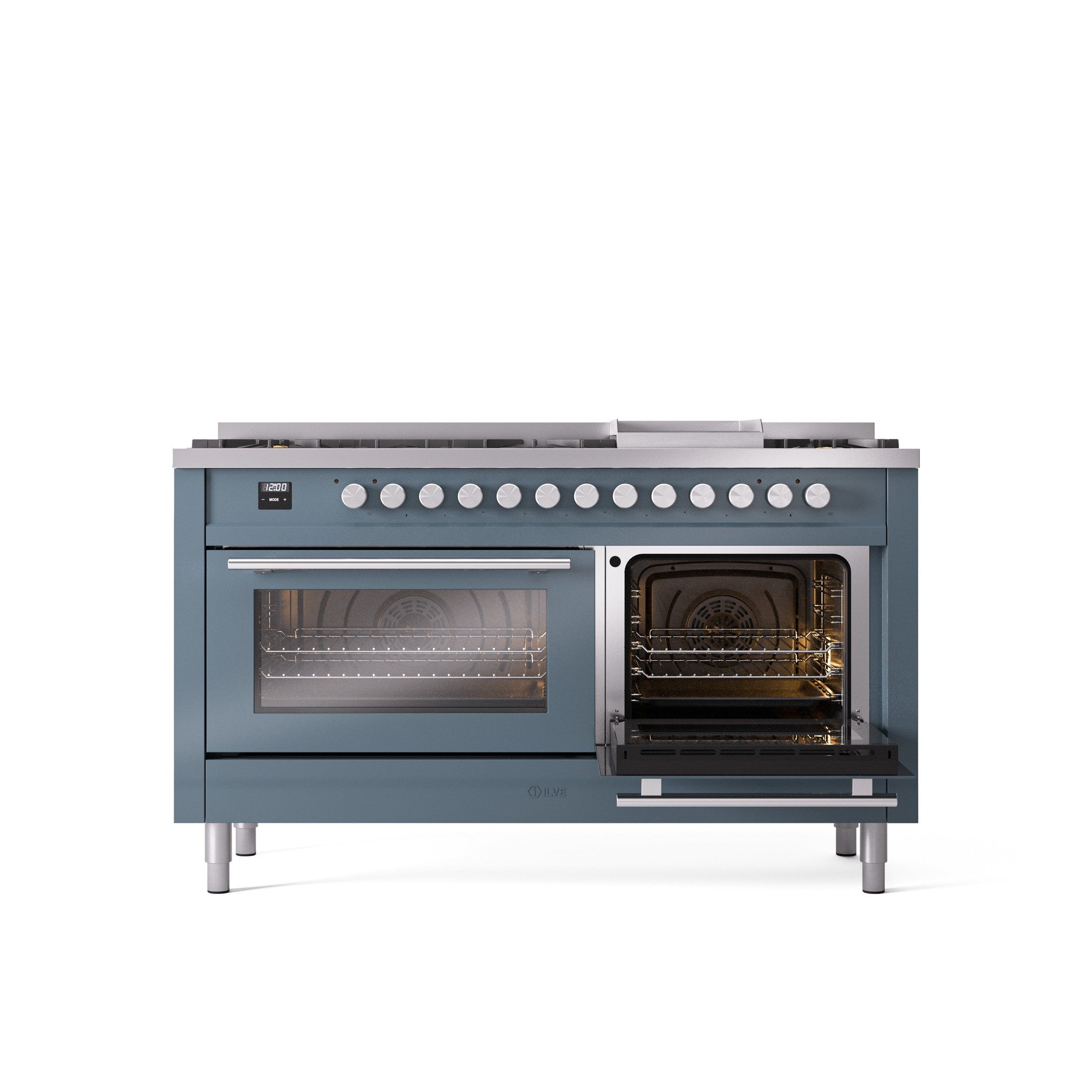 ILVE Professional Plus 60" Dual Fuel Range with 9 Sealed Burners w/Griddle Triple Glass Door UP60FWMP