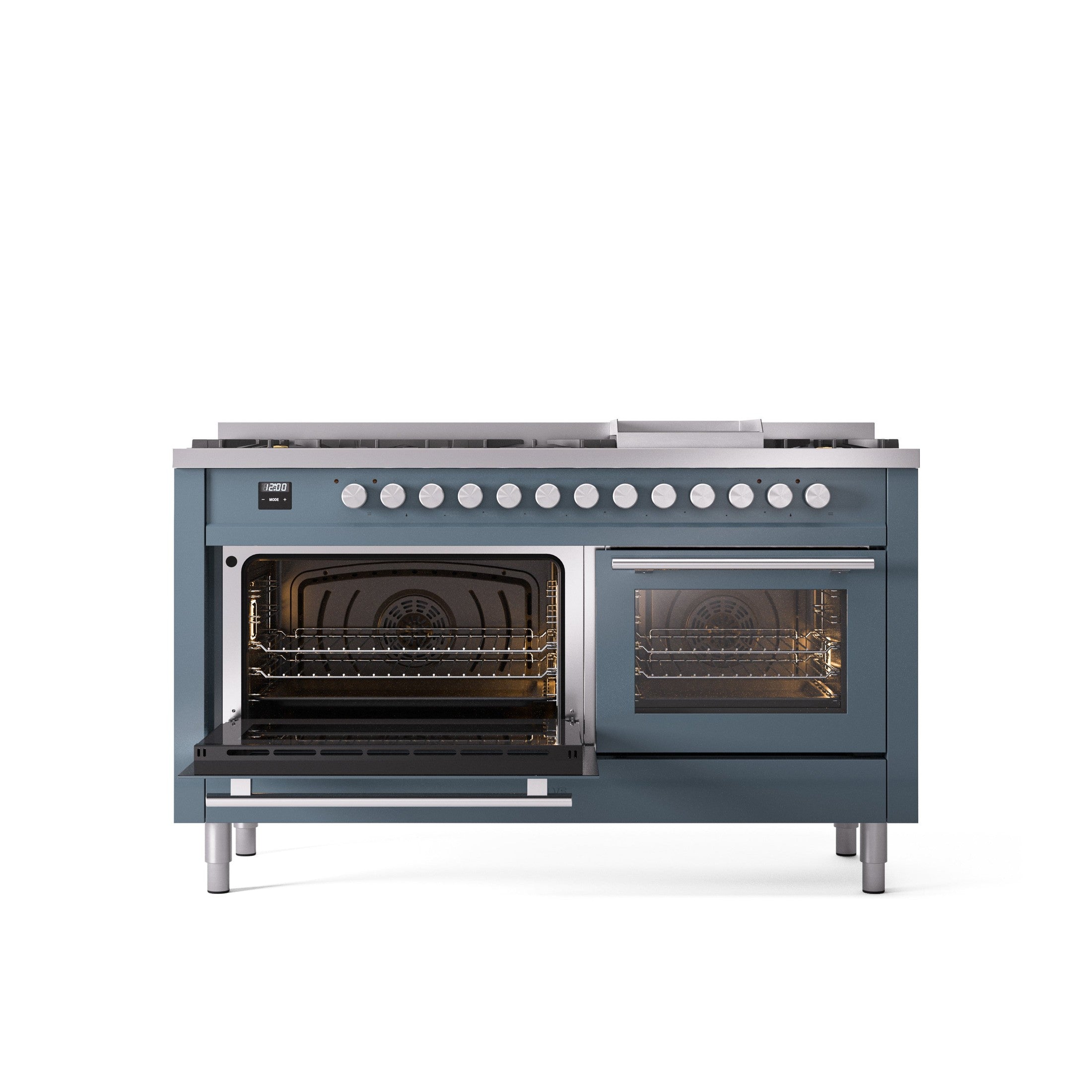 ILVE Professional Plus 60" Dual Fuel Range with 9 Sealed Burners w/Griddle Triple Glass Door UP60FWMP