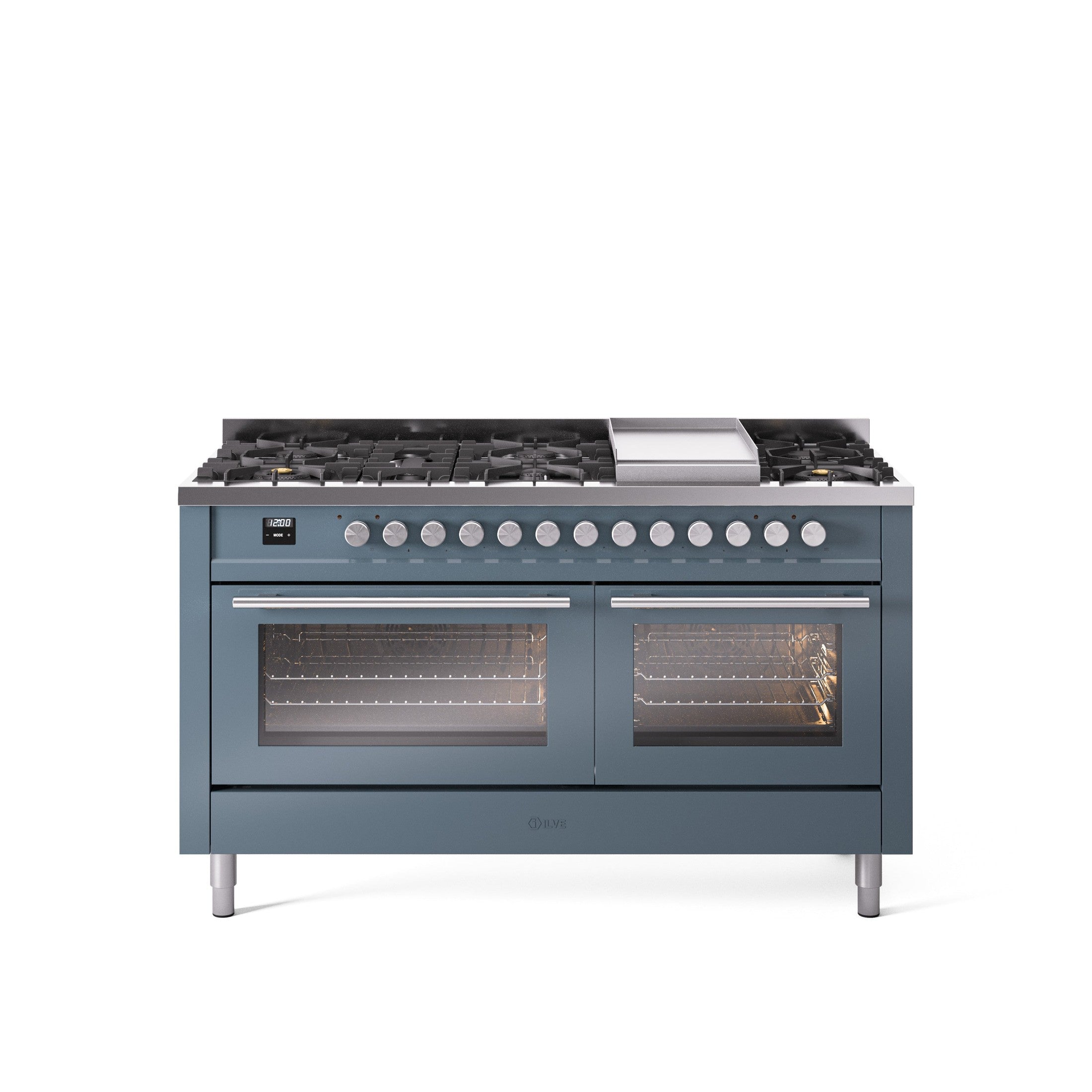 ILVE Professional Plus 60" Dual Fuel Range with 9 Sealed Burners w/Griddle Triple Glass Door UP60FWMP