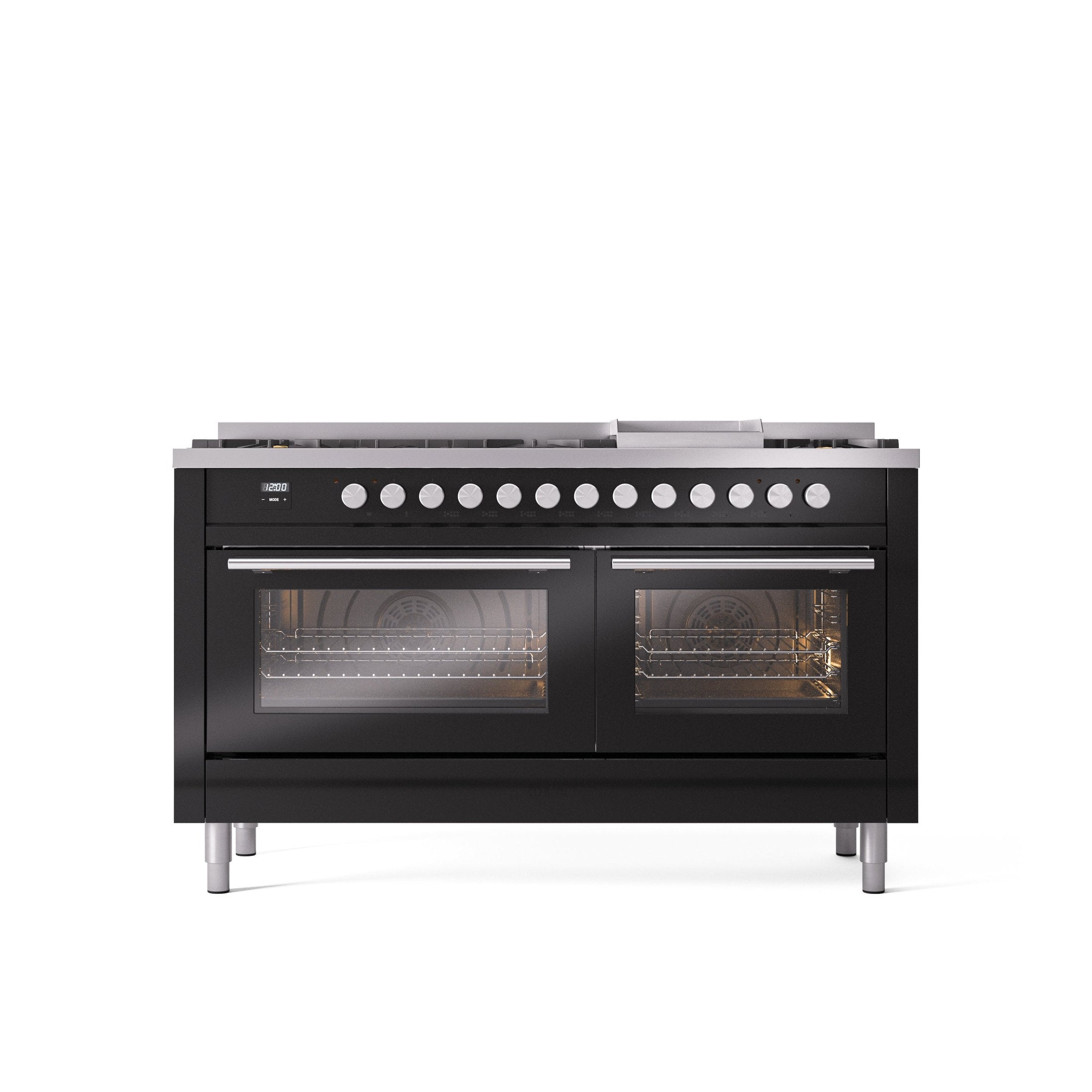 ILVE Professional Plus 60" Dual Fuel Range with 9 Sealed Burners w/Griddle Triple Glass Door UP60FWMP