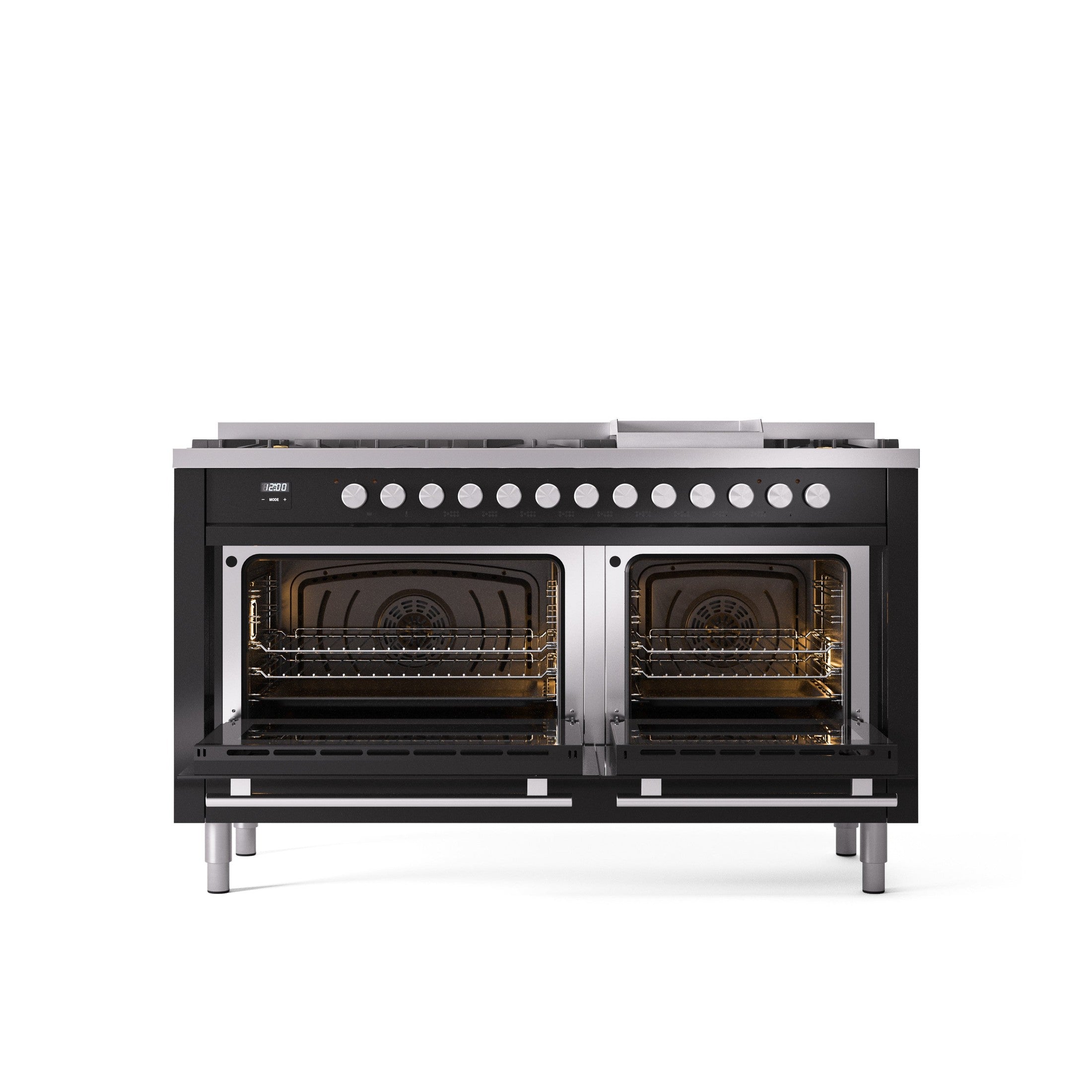 ILVE Professional Plus 60" Dual Fuel Range with 9 Sealed Burners w/Griddle Triple Glass Door UP60FWMP