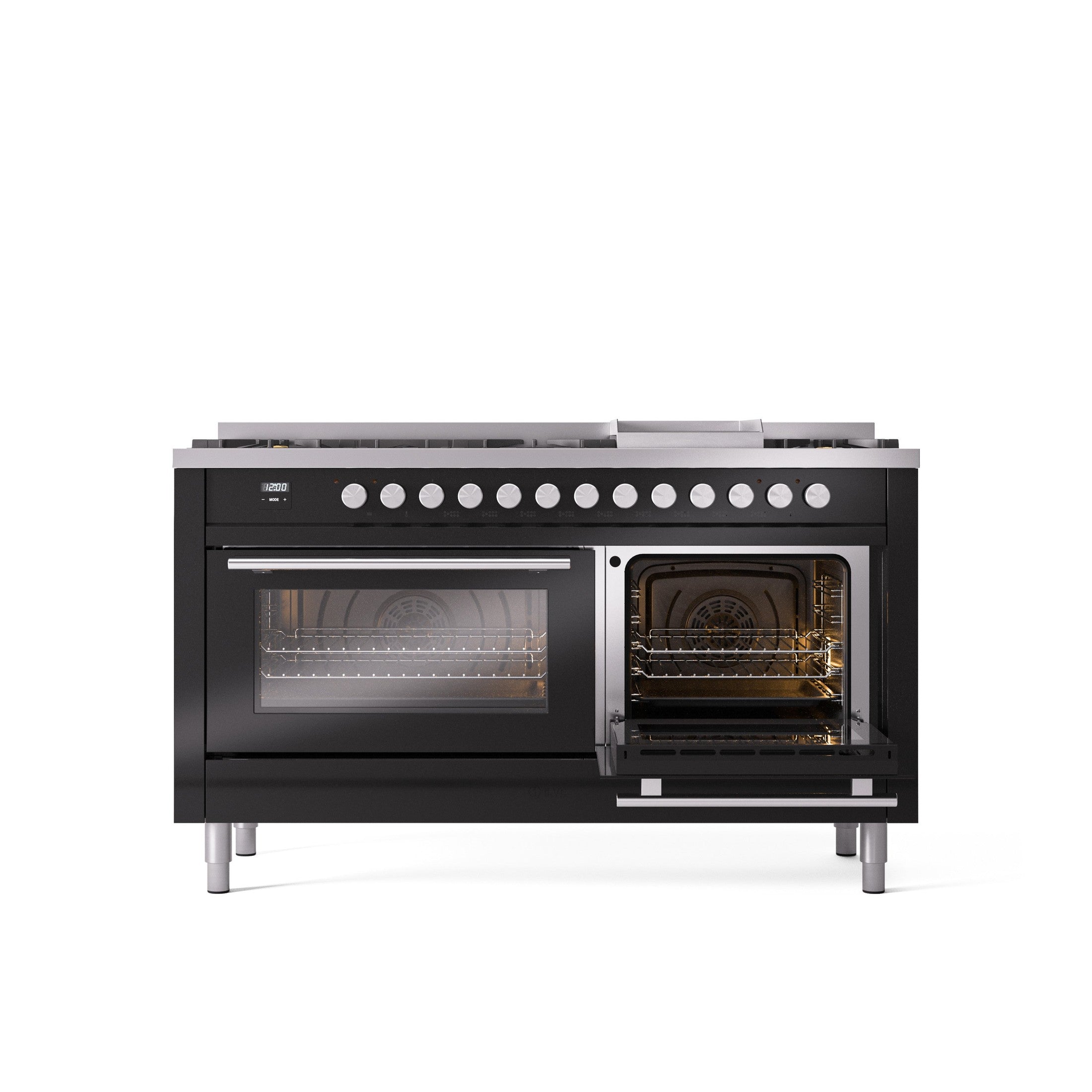 ILVE Professional Plus 60" Dual Fuel Range with 9 Sealed Burners w/Griddle Triple Glass Door UP60FWMP