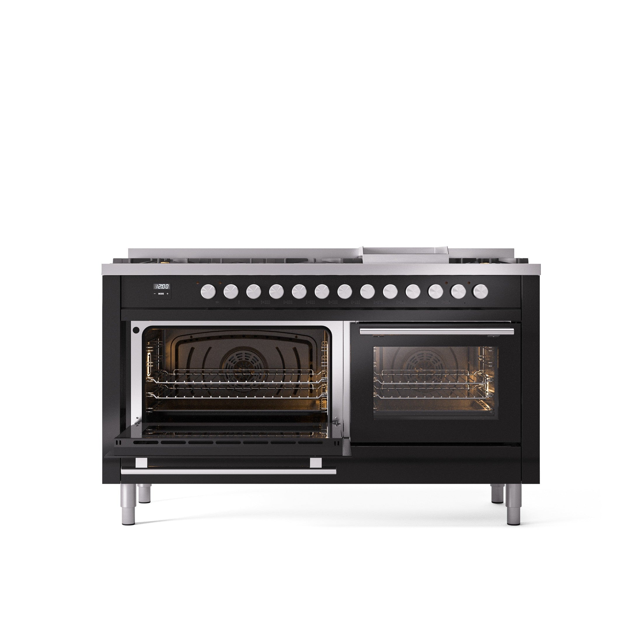 ILVE Professional Plus 60" Dual Fuel Range with 9 Sealed Burners w/Griddle Triple Glass Door UP60FWMP