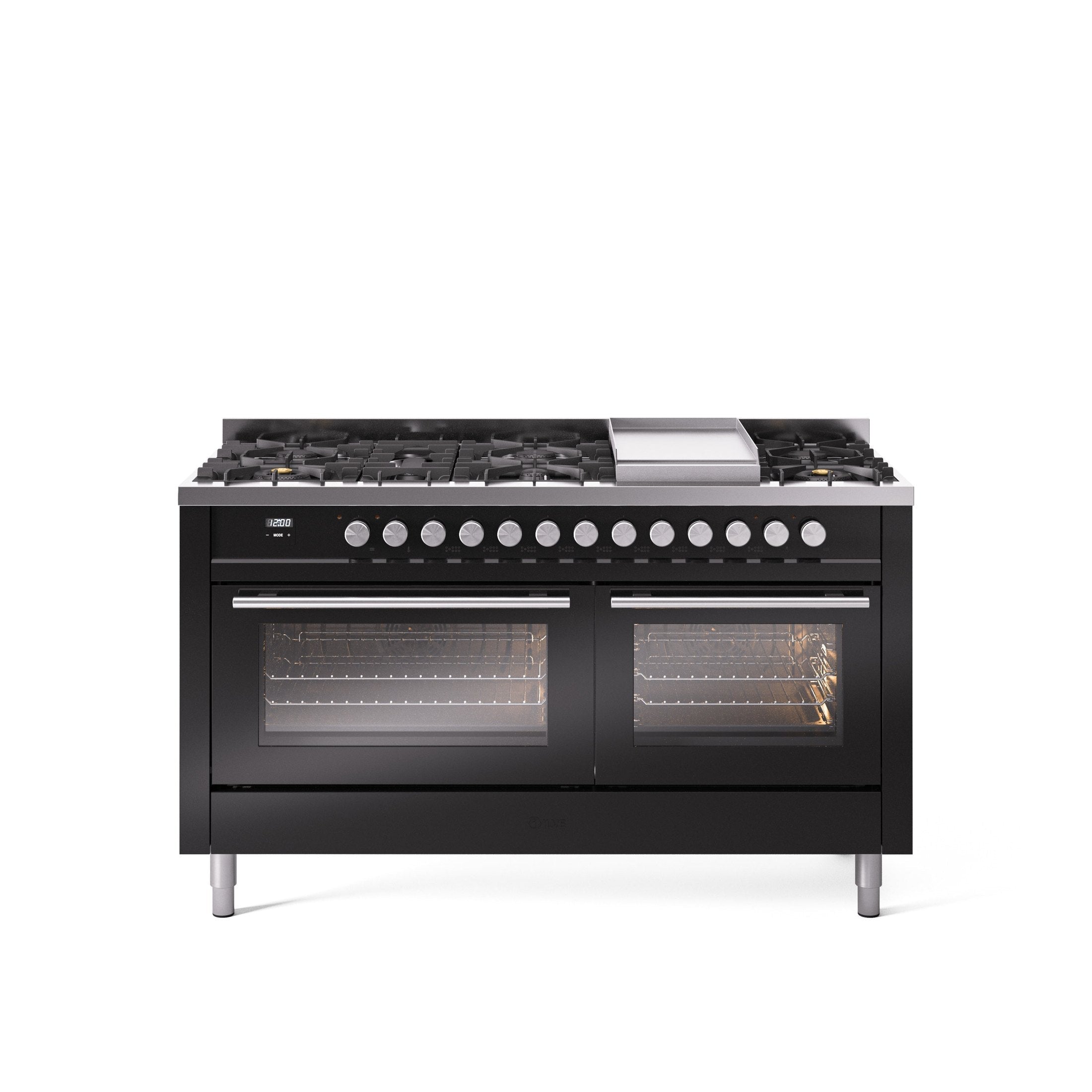 ILVE Professional Plus 60" Dual Fuel Range with 9 Sealed Burners w/Griddle Triple Glass Door UP60FWMP