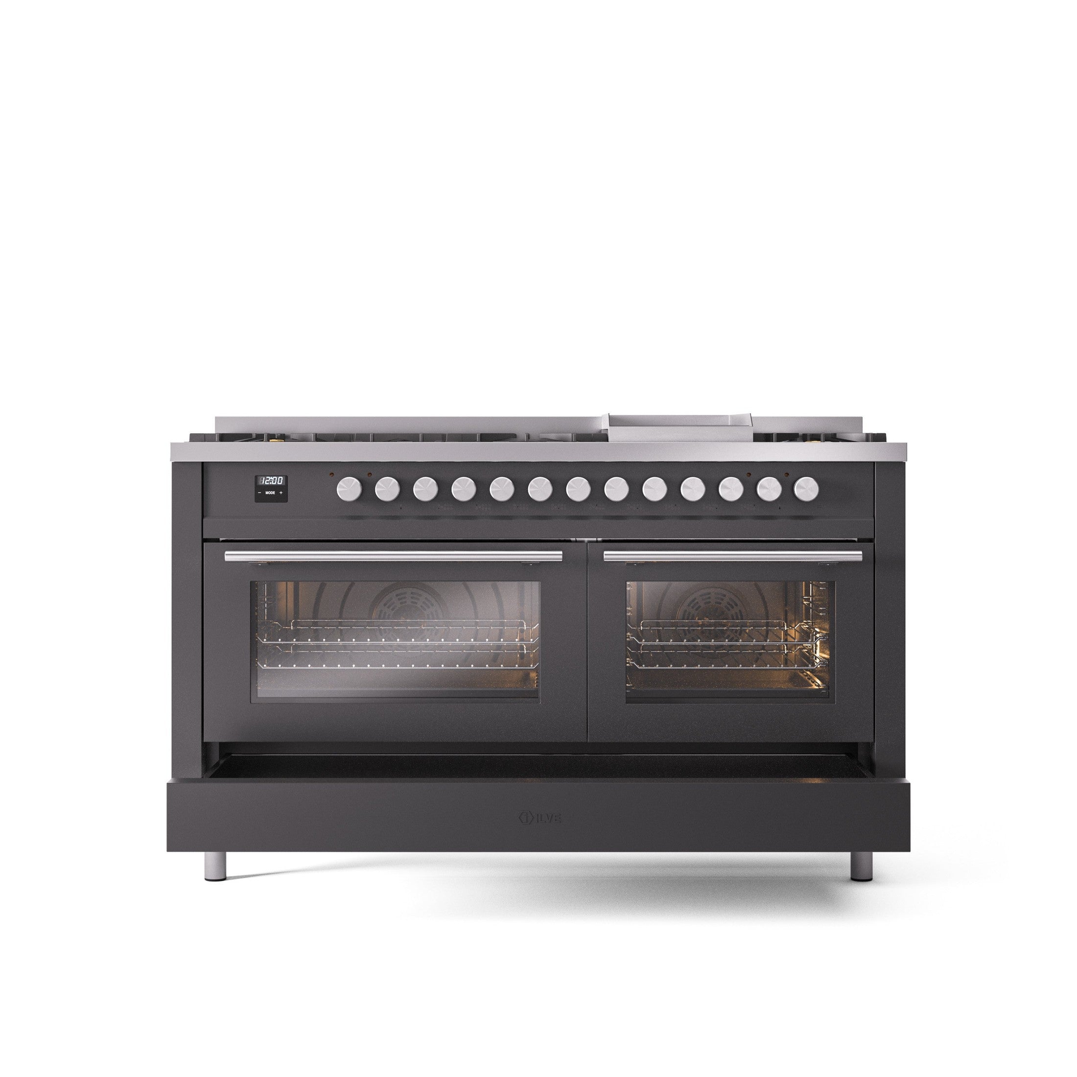 ILVE Professional Plus 60" Dual Fuel Range with 9 Sealed Burners w/Griddle Triple Glass Door UP60FWMP
