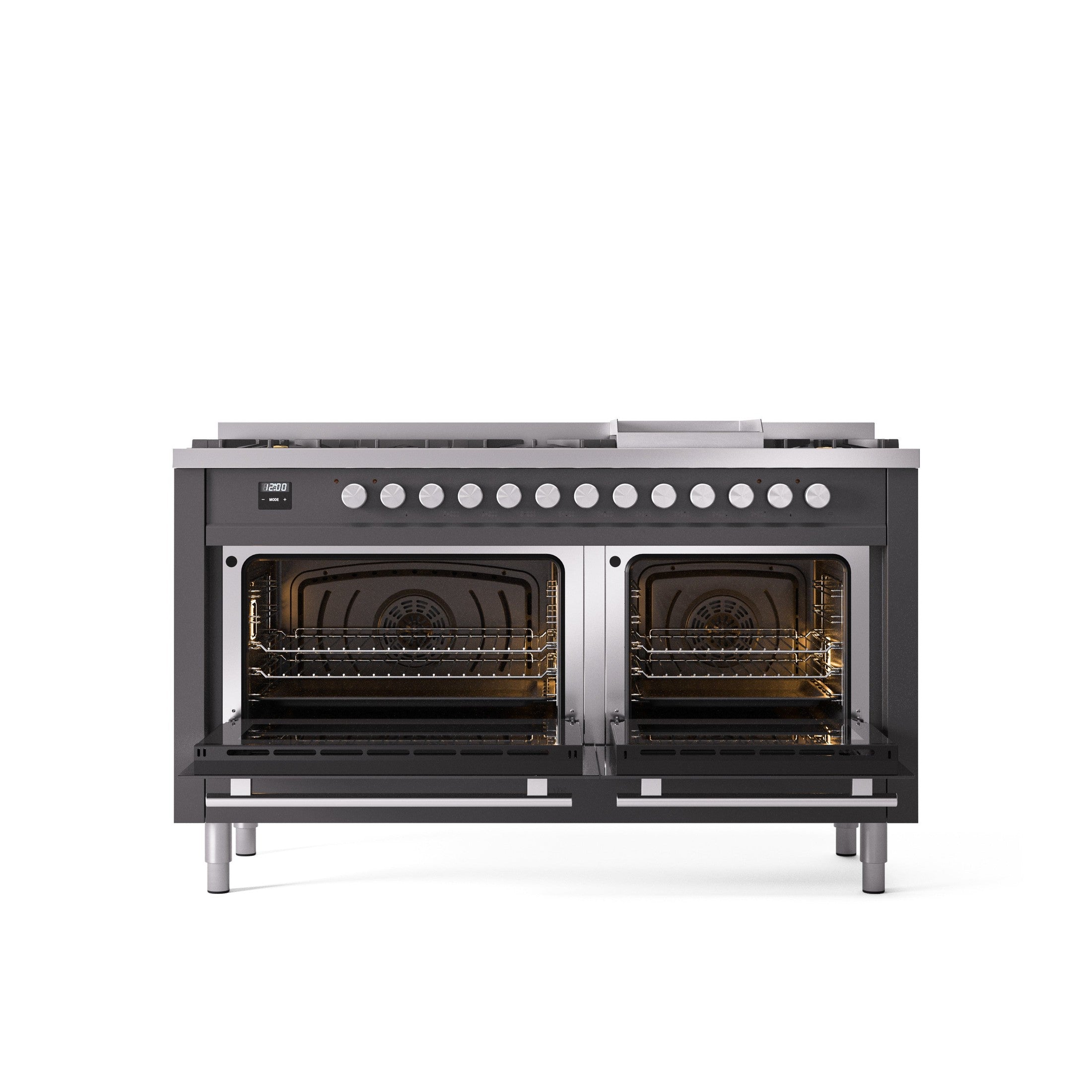 ILVE Professional Plus 60" Dual Fuel Range with 9 Sealed Burners w/Griddle Triple Glass Door UP60FWMP