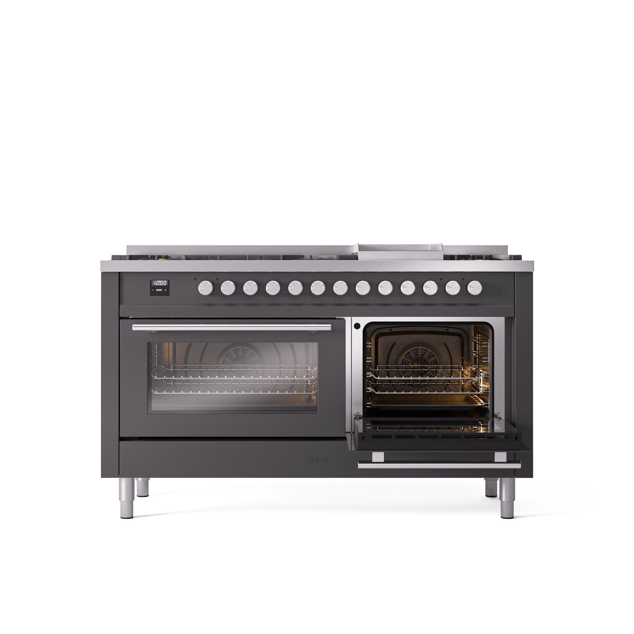 ILVE Professional Plus 60" Dual Fuel Range with 9 Sealed Burners w/Griddle Triple Glass Door UP60FWMP