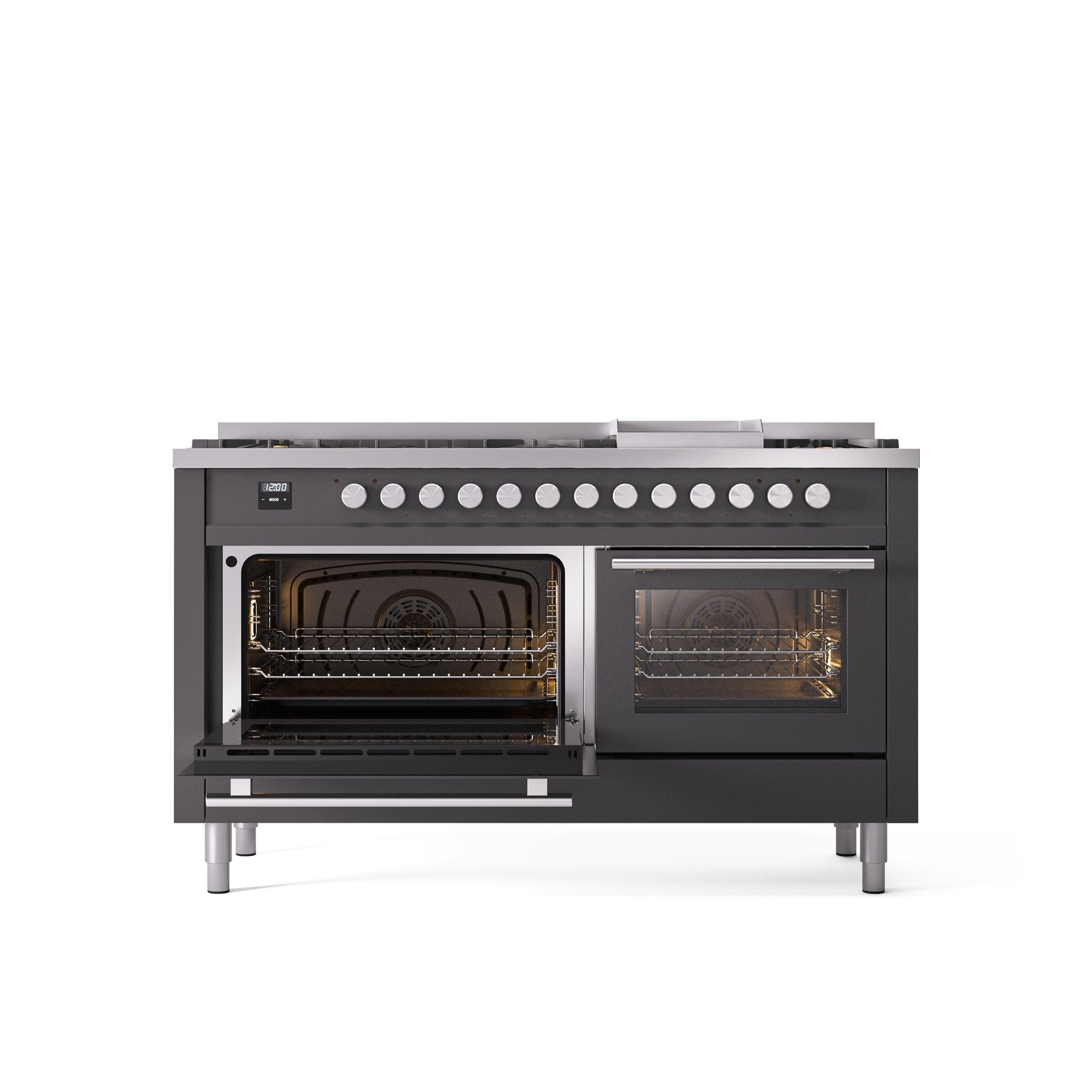 ILVE Professional Plus 60" Dual Fuel Range with 9 Sealed Burners w/Griddle Triple Glass Door UP60FWMP