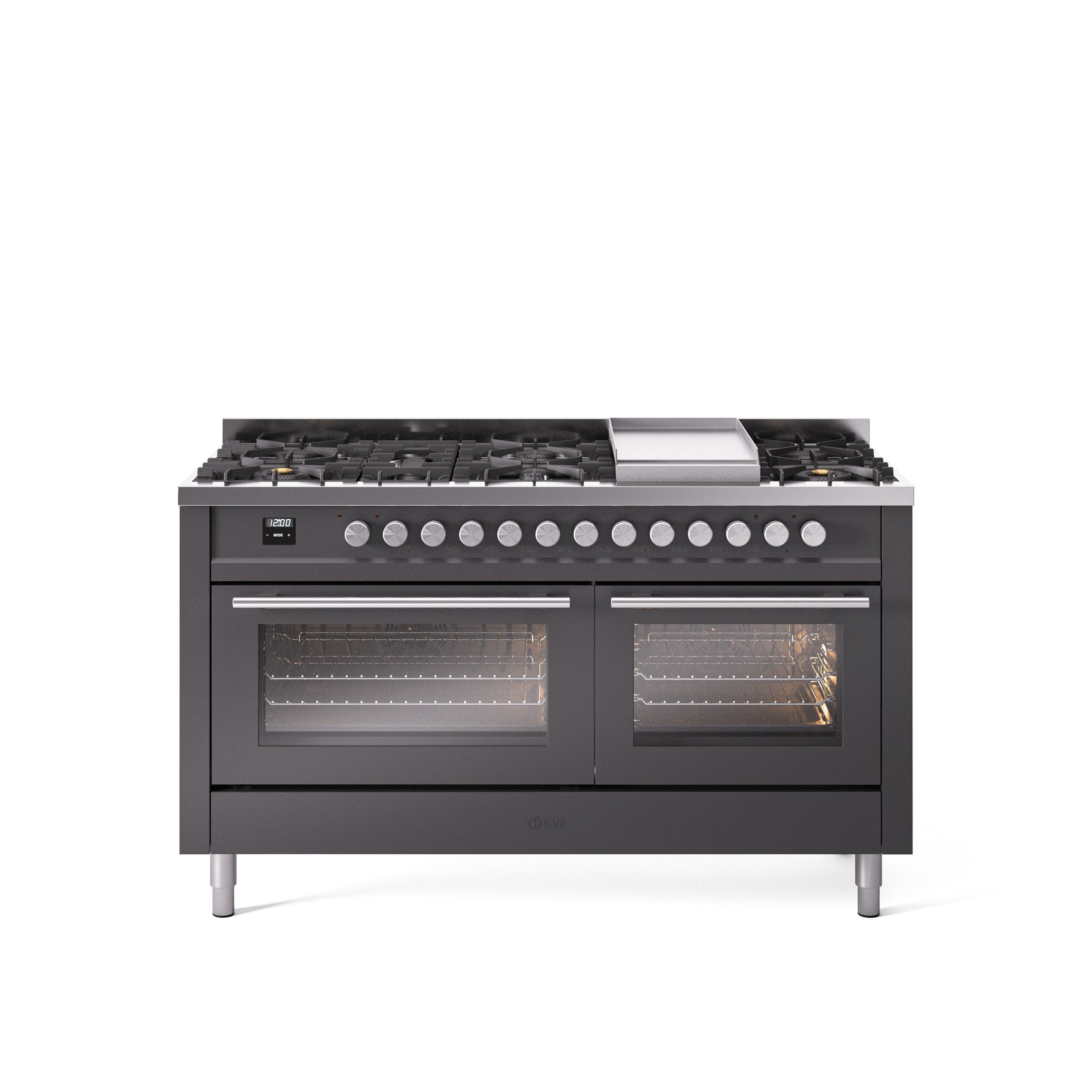 ILVE Professional Plus 60" Dual Fuel Range with 9 Sealed Burners w/Griddle Triple Glass Door UP60FWMP