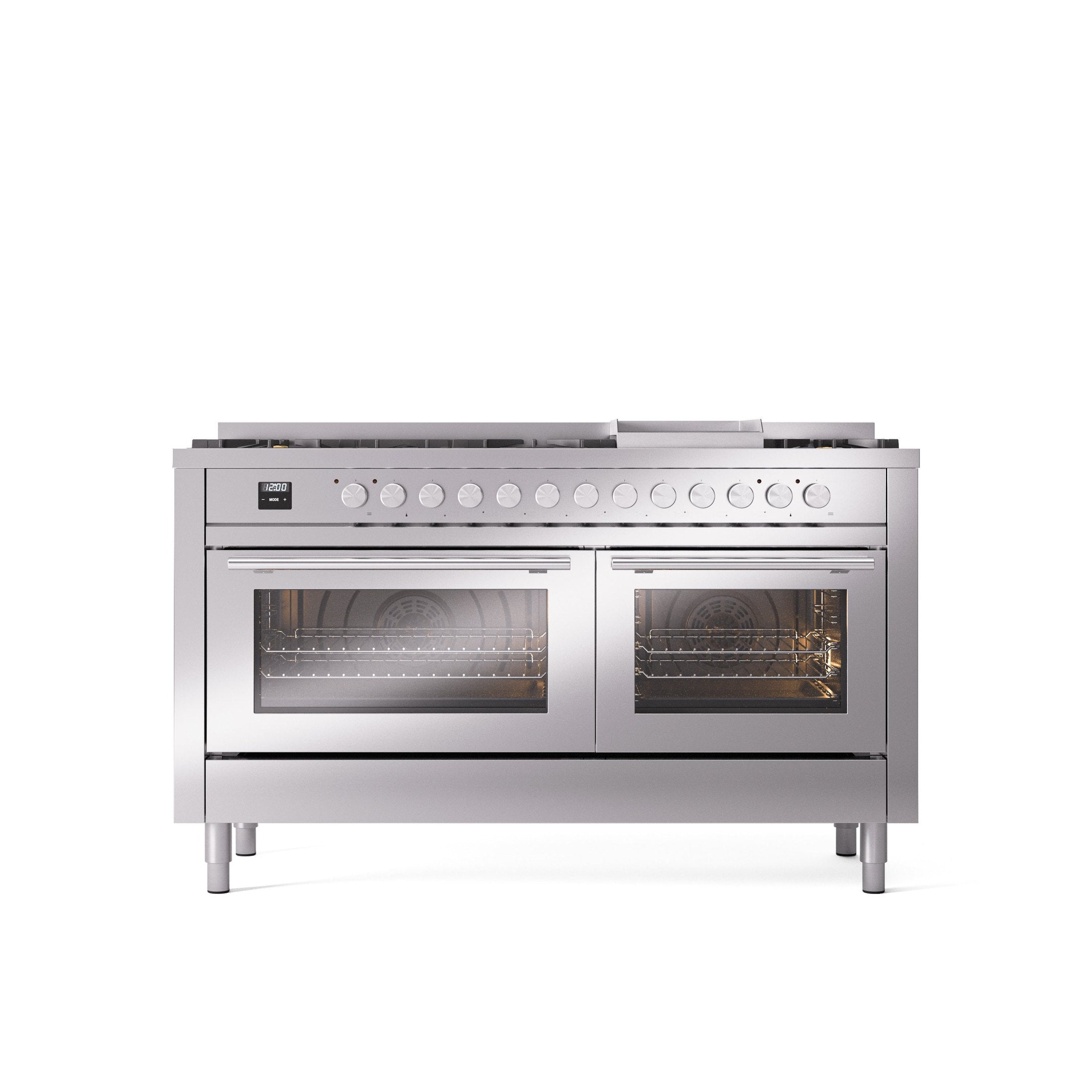 ILVE Professional Plus 60" Dual Fuel Range with 9 Sealed Burners w/Griddle Triple Glass Door UP60FWMP
