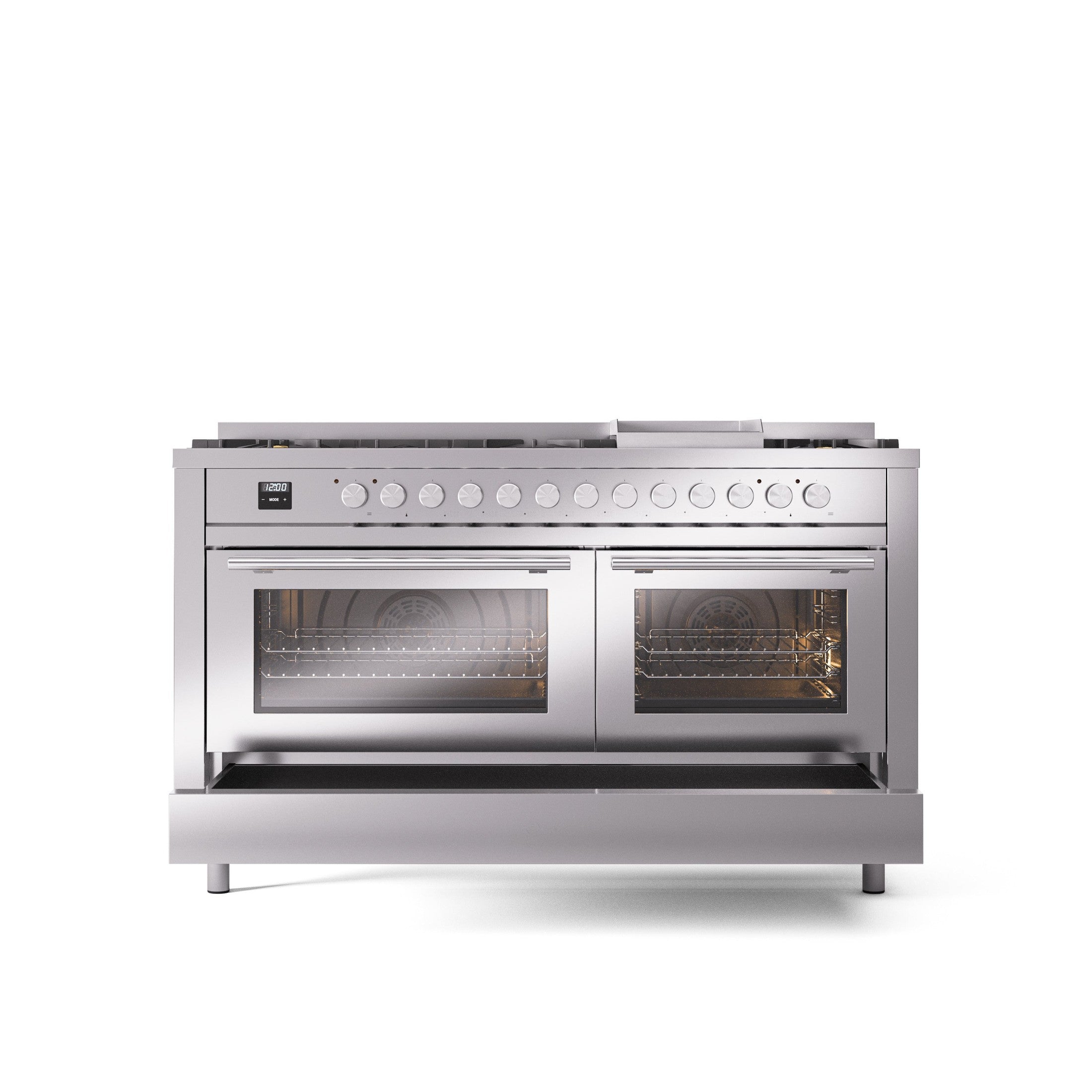 ILVE Professional Plus 60" Dual Fuel Range with 9 Sealed Burners w/Griddle Triple Glass Door UP60FWMP