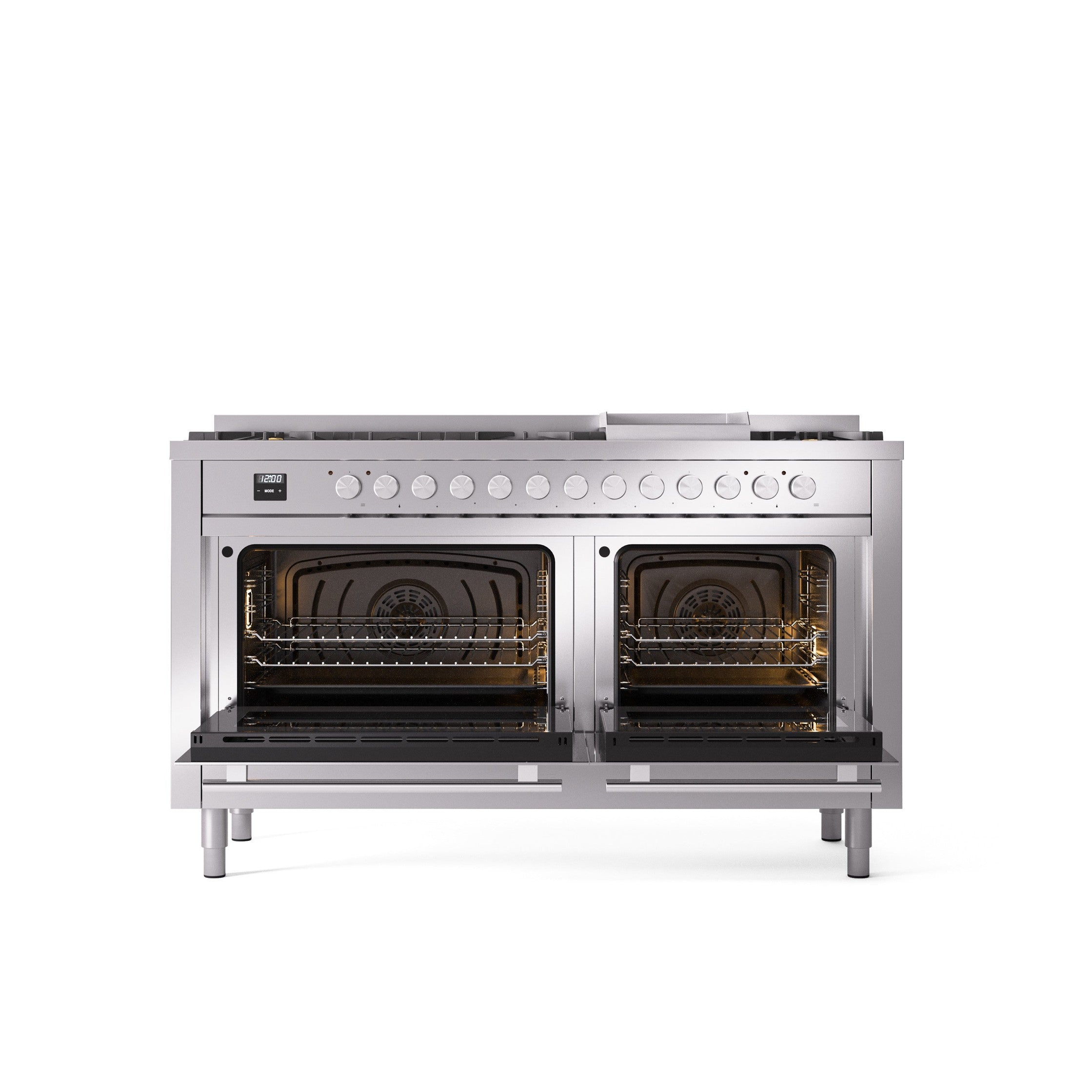 ILVE Professional Plus 60" Dual Fuel Range with 9 Sealed Burners w/Griddle Triple Glass Door UP60FWMP