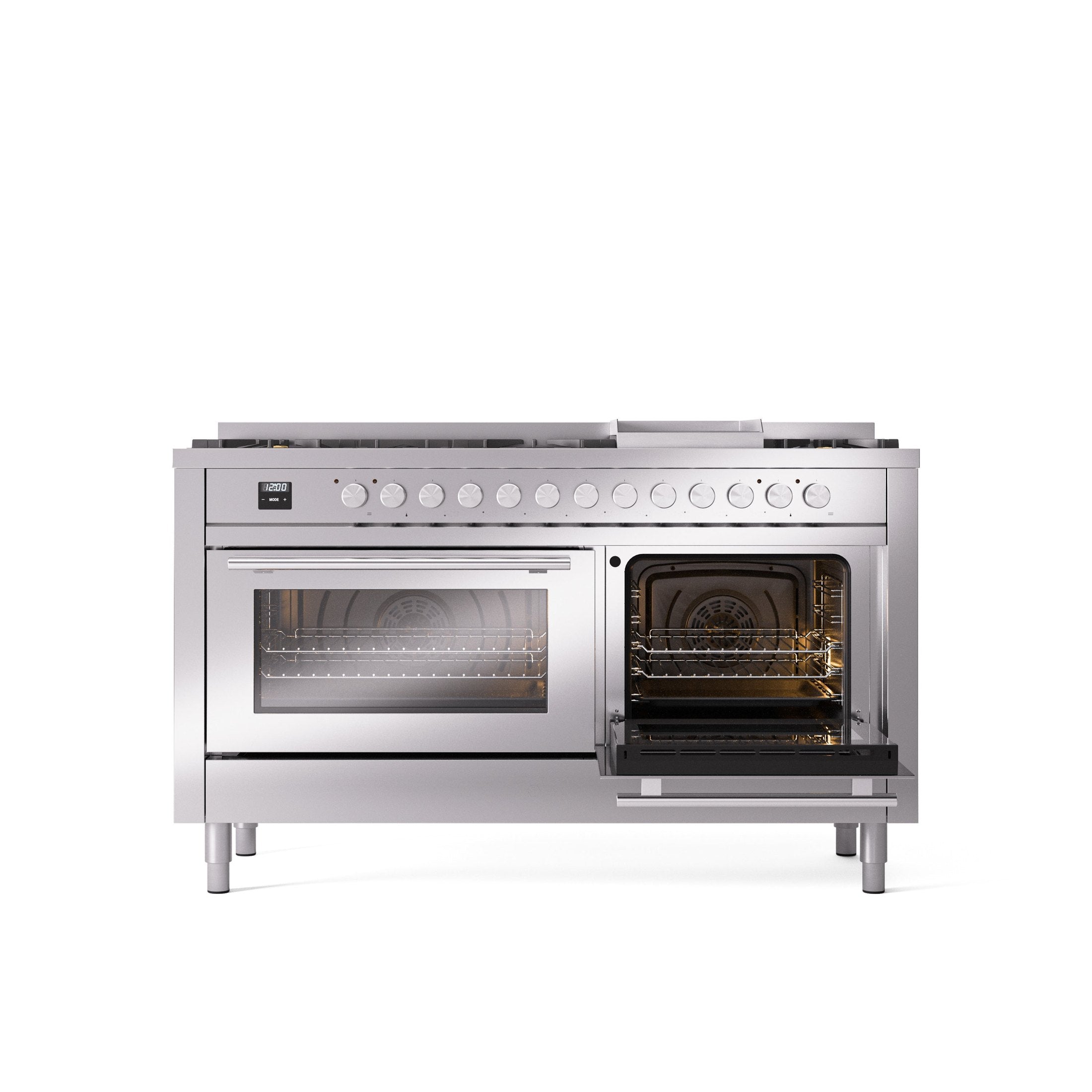 ILVE Professional Plus 60" Dual Fuel Range with 9 Sealed Burners w/Griddle Triple Glass Door UP60FWMP