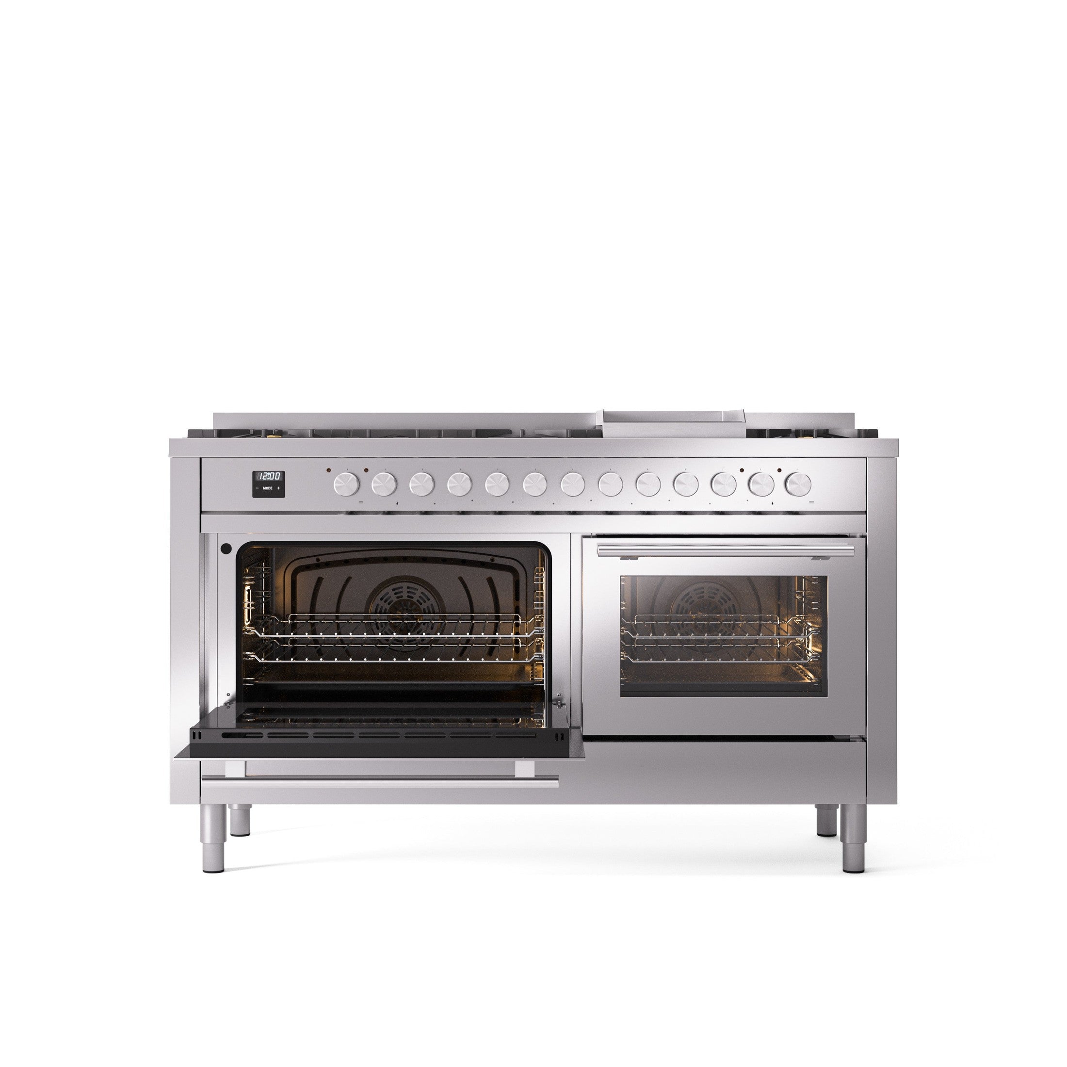ILVE Professional Plus 60" Dual Fuel Range with 9 Sealed Burners w/Griddle Triple Glass Door UP60FWMP