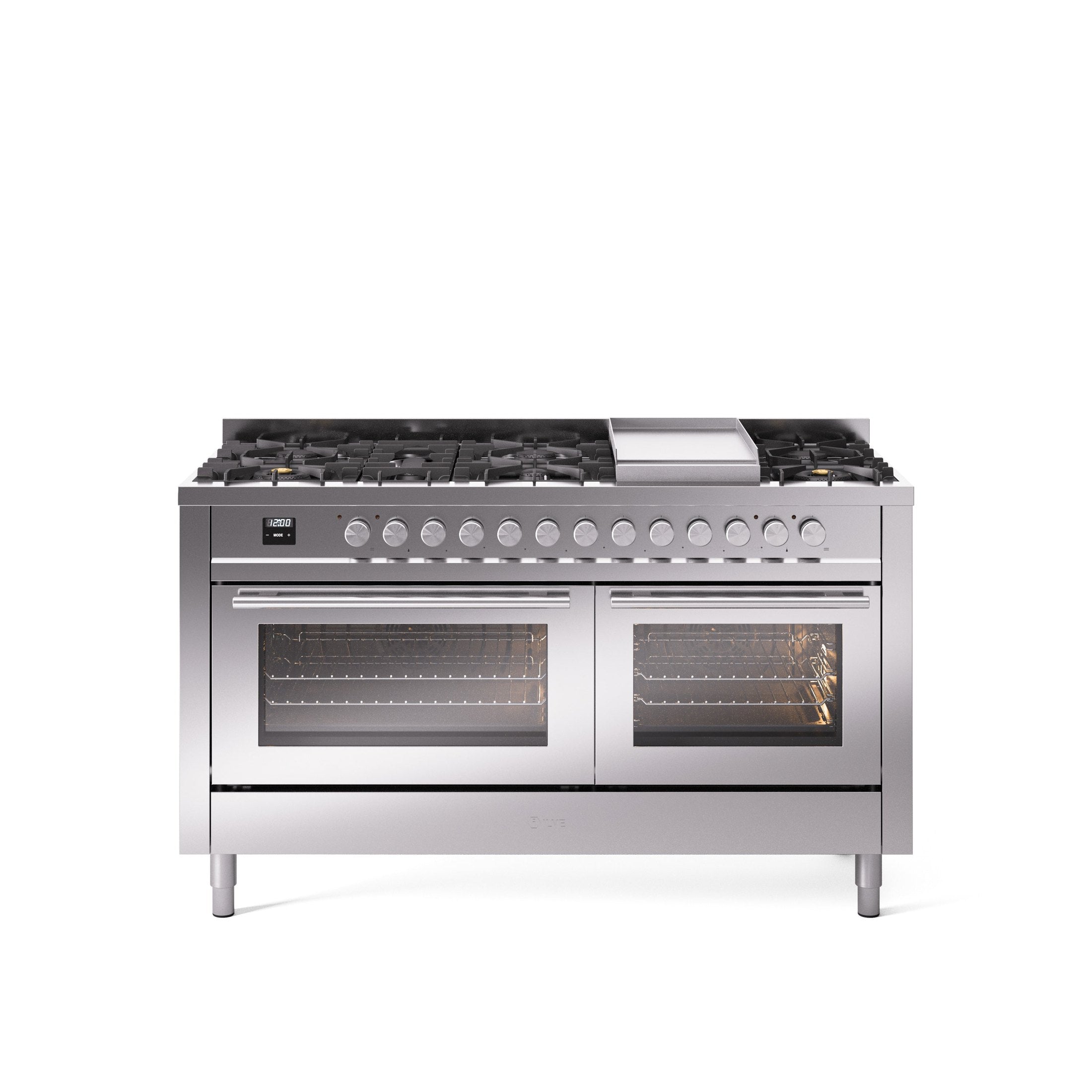 ILVE Professional Plus 60" Dual Fuel Range with 9 Sealed Burners w/Griddle Triple Glass Door UP60FWMP