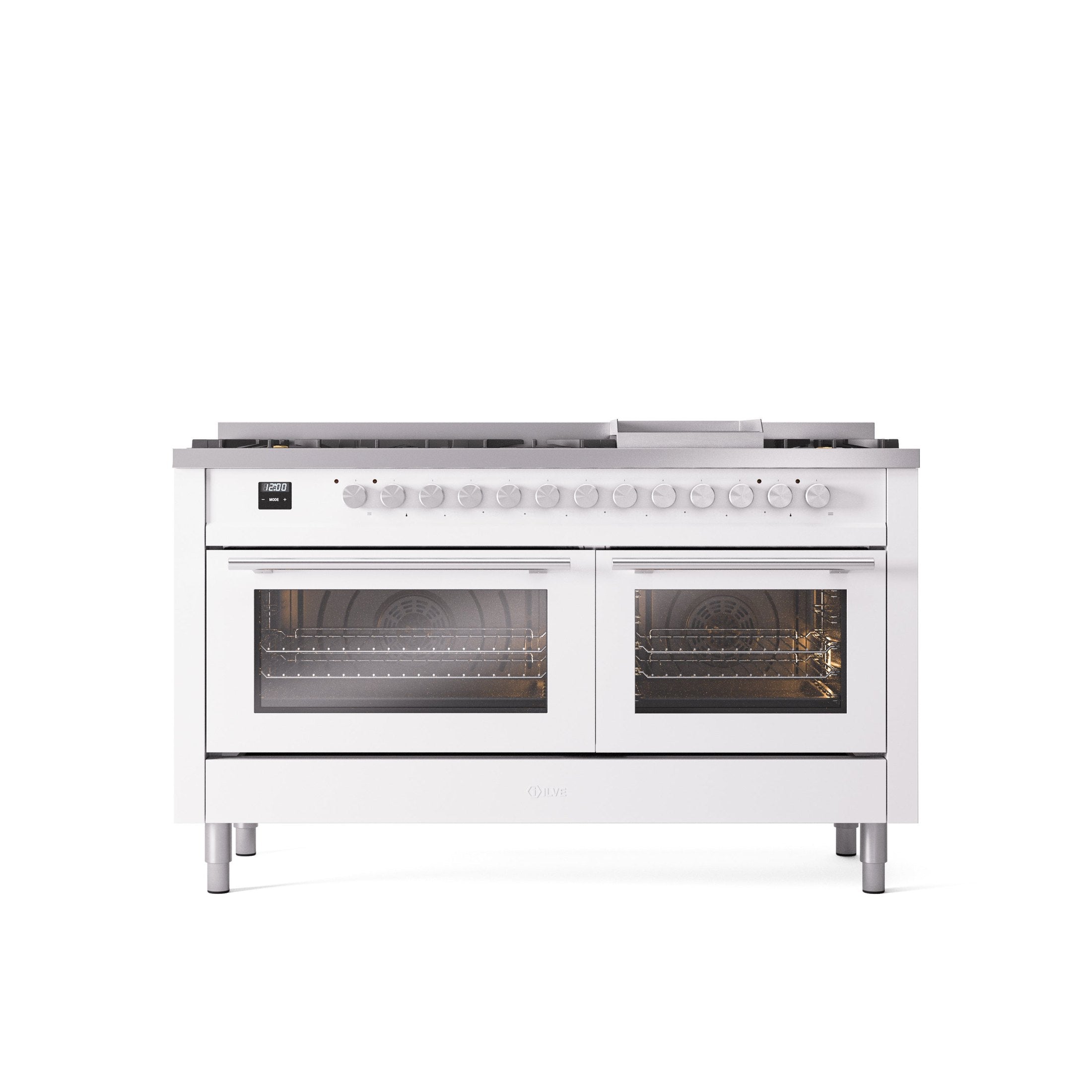 ILVE Professional Plus 60" Dual Fuel Range with 9 Sealed Burners w/Griddle Triple Glass Door UP60FWMP