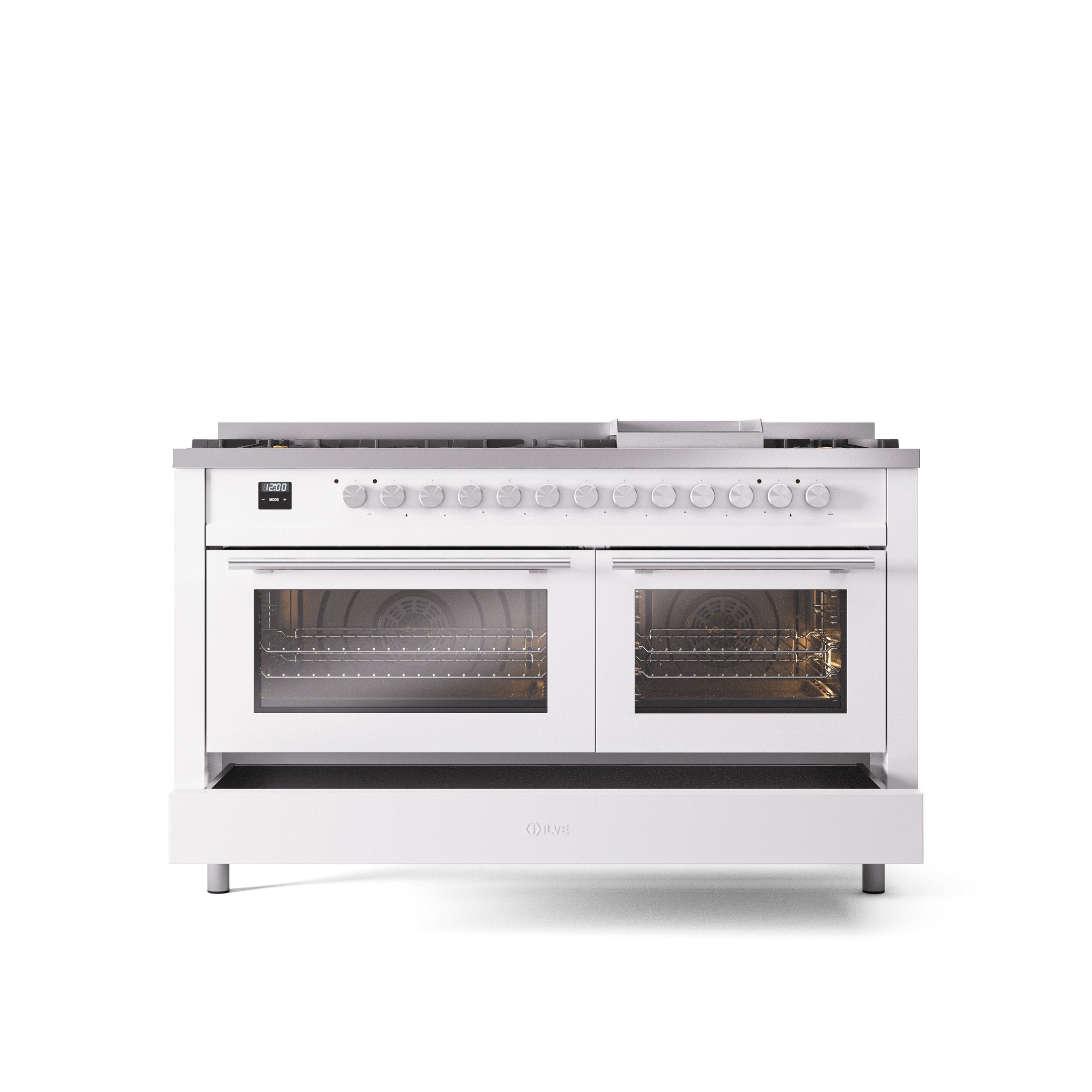 ILVE Professional Plus 60" Dual Fuel Range with 9 Sealed Burners w/Griddle Triple Glass Door UP60FWMP